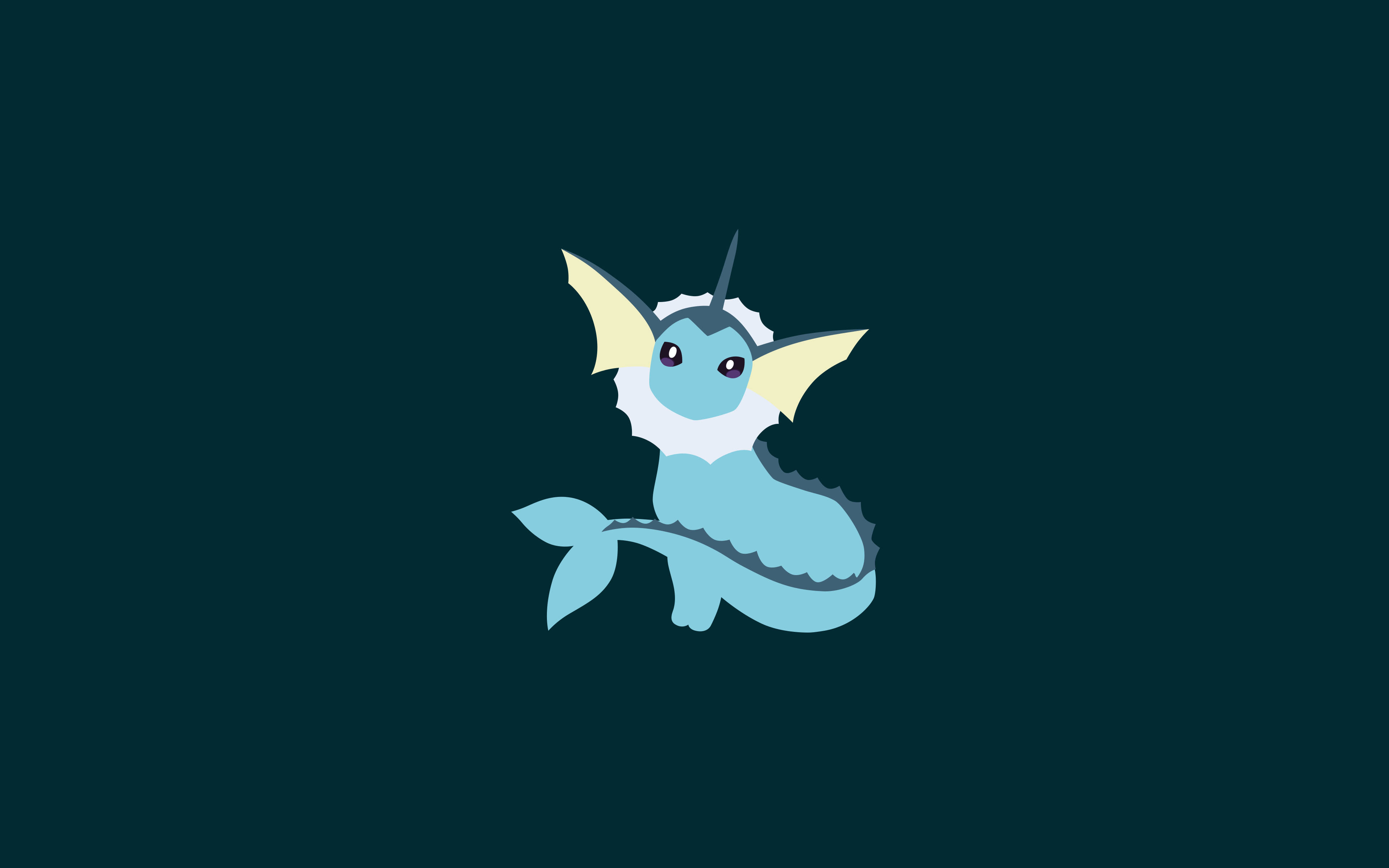 Vaporeon, deep teal, blue and yellow cartoon mermaid, 4K Desktop Wallpaper