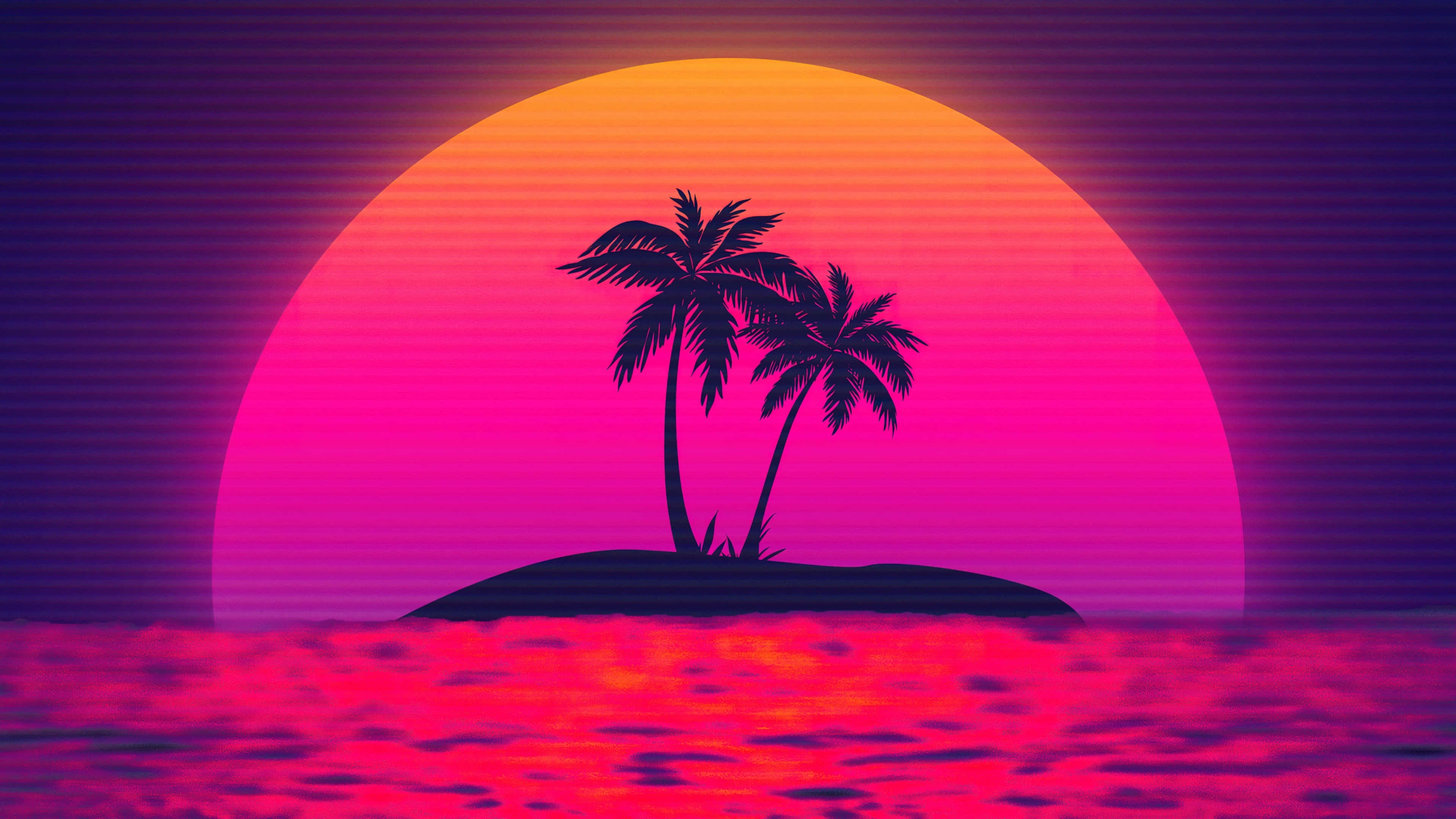 Vaporwave Sunset Island Ultra HD, neon sunset, palm trees, 4K Desktop Wallpaper