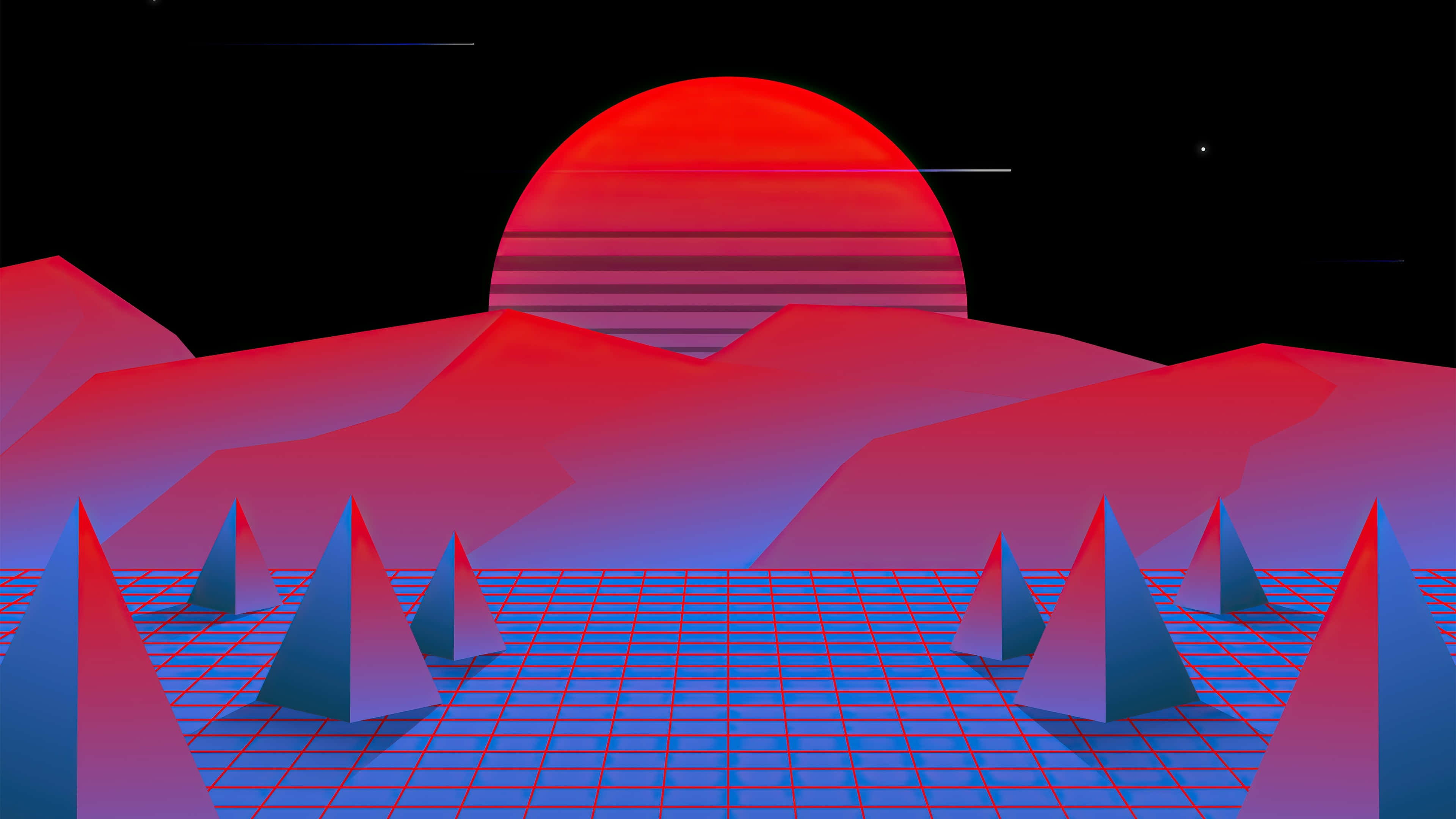 Vaporwave, Sunset, Red sun, 4K Desktop Wallpaper