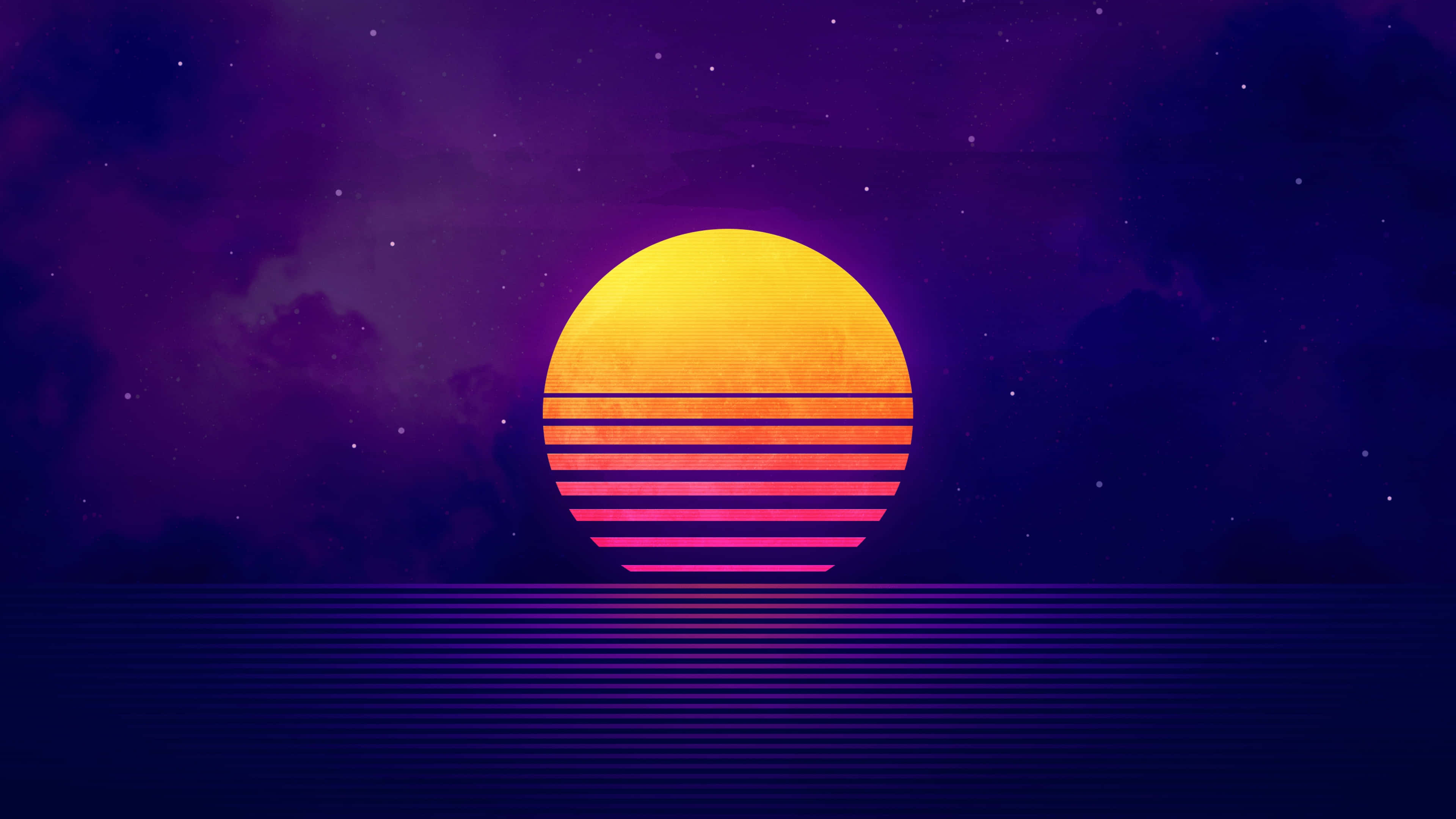 Vaporwave Sunset4 K Ultra H D, retro sun, horizontal stripes, 4K Desktop Wallpaper