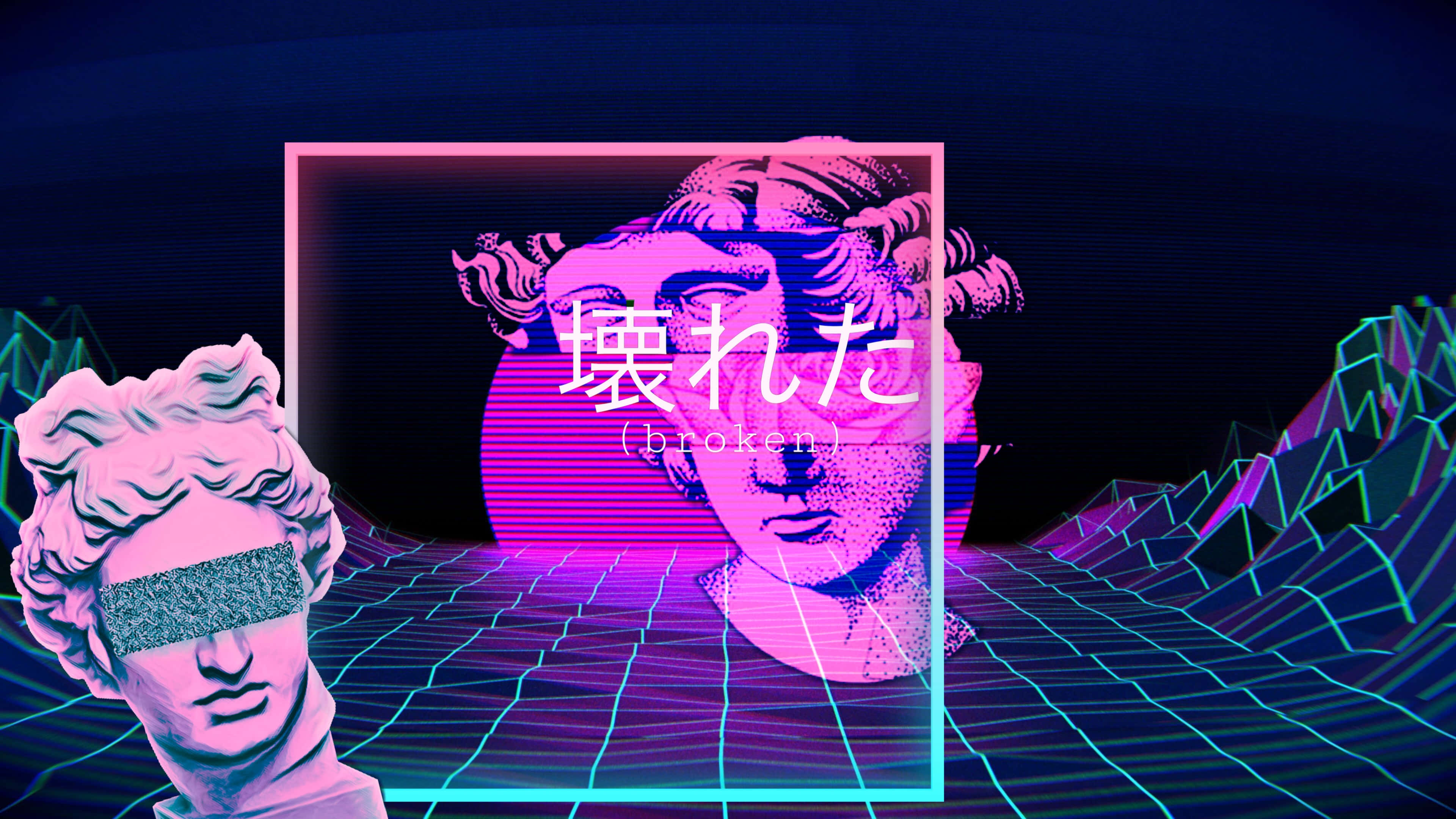 Vaporwave Aesthetic Statues4 K U H D, neon pink, cyan, 4K Desktop Wallpaper
