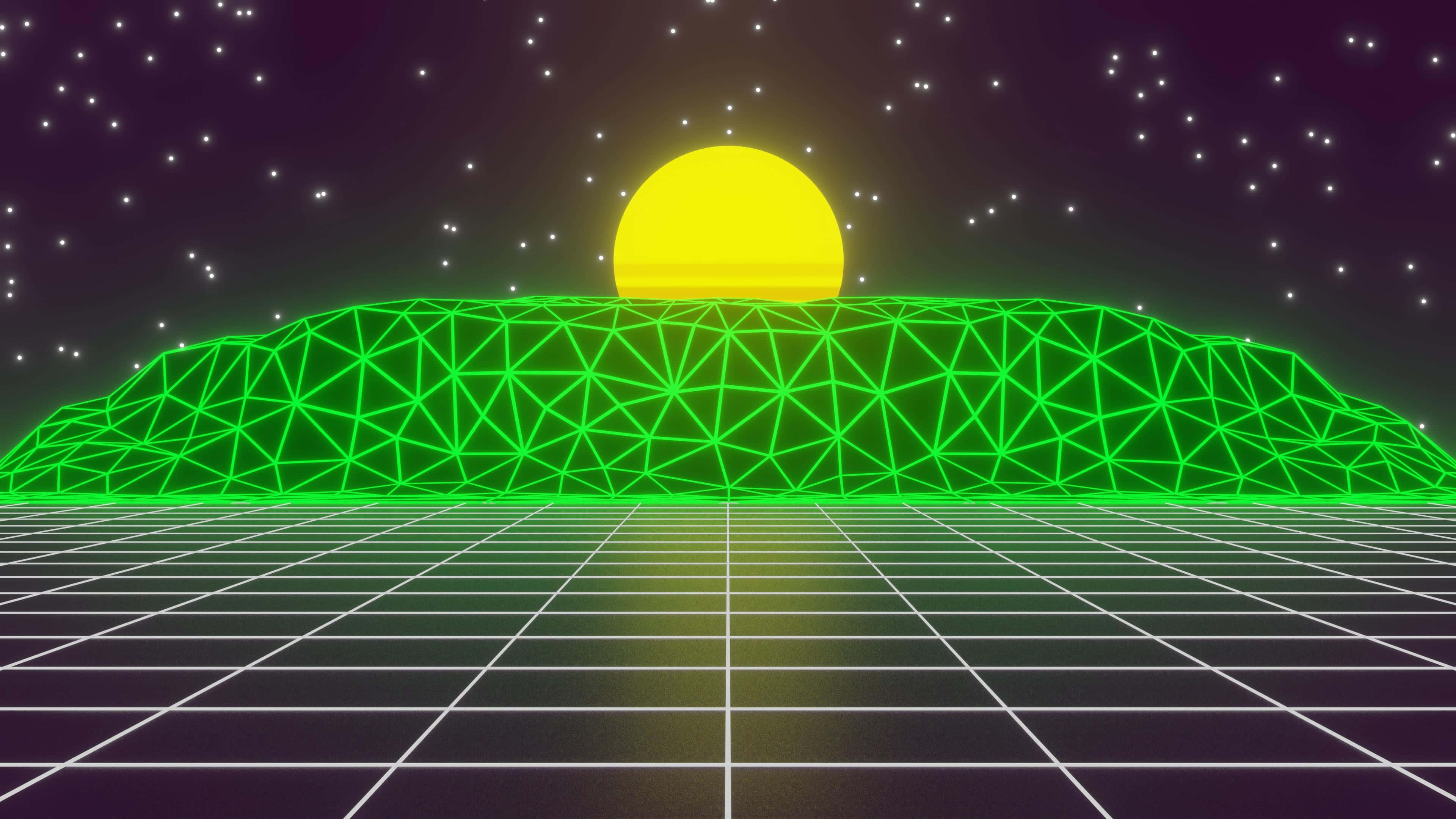 Vaporwave Sunset Grid4 K U H D, neon green, yellow sun, 4K Desktop Wallpaper
