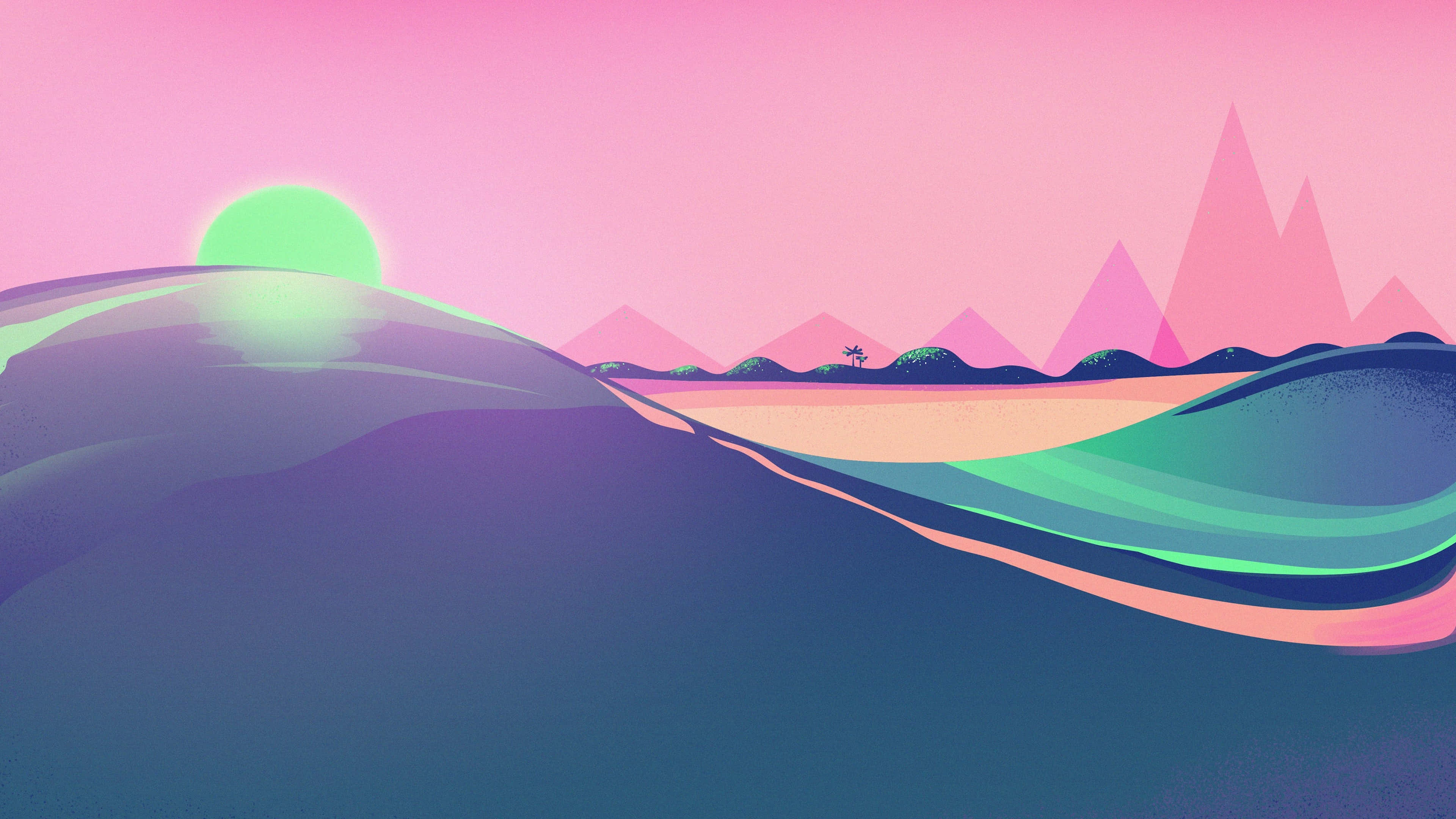 Vaporwave, Sunset, Pink sky, 4K Desktop Wallpaper