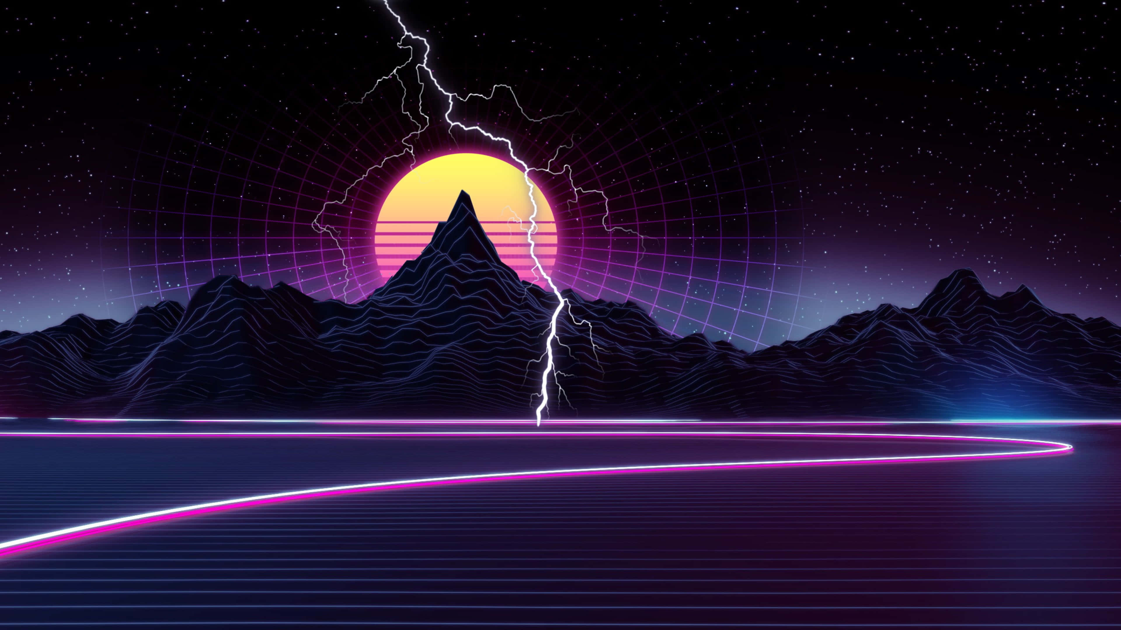 Vaporwave, Sunset, Mountain Range, 4K Desktop Wallpaper