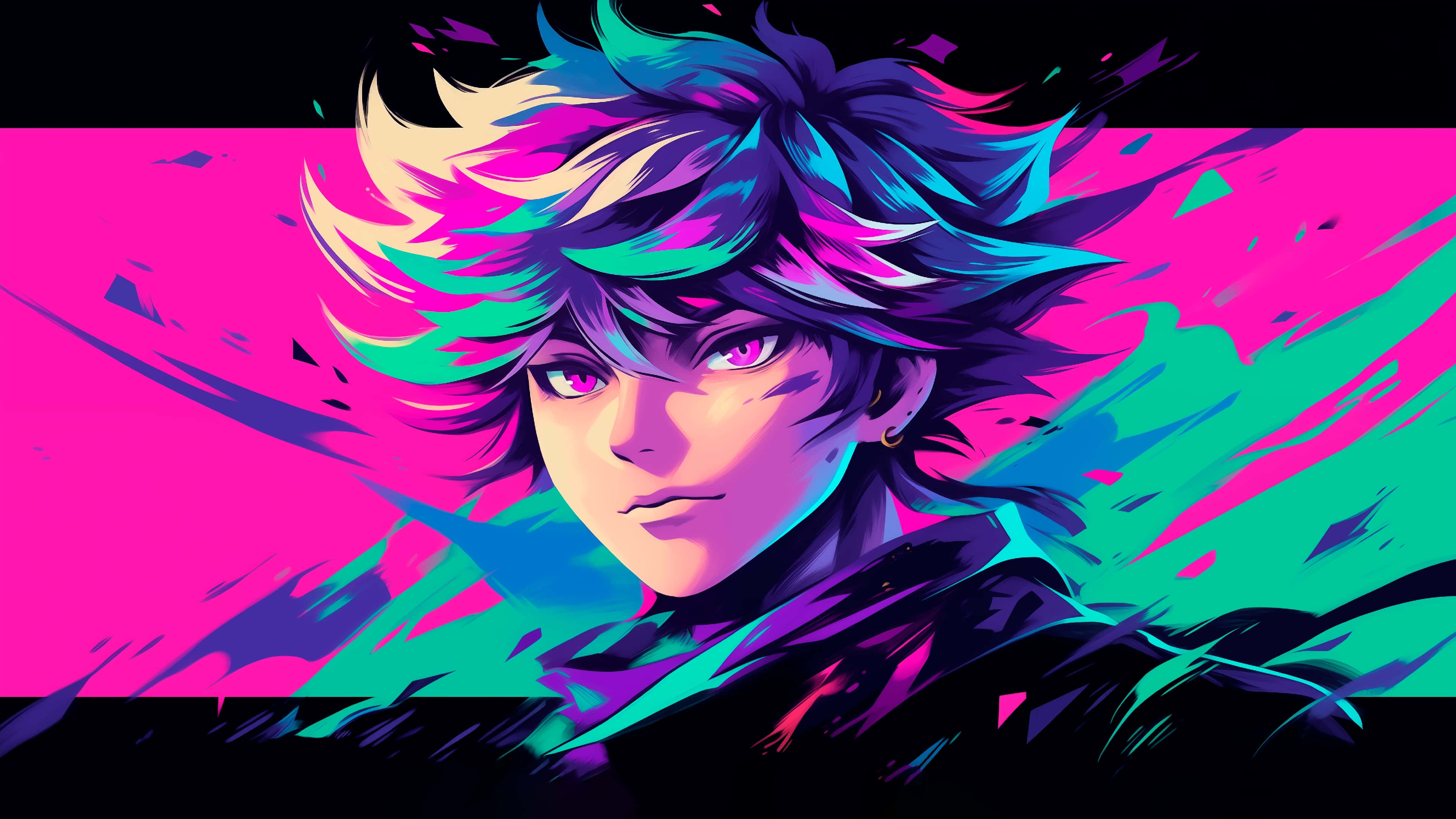 Vaporwave, anime character, neon pink hair, 4K Desktop Wallpaper