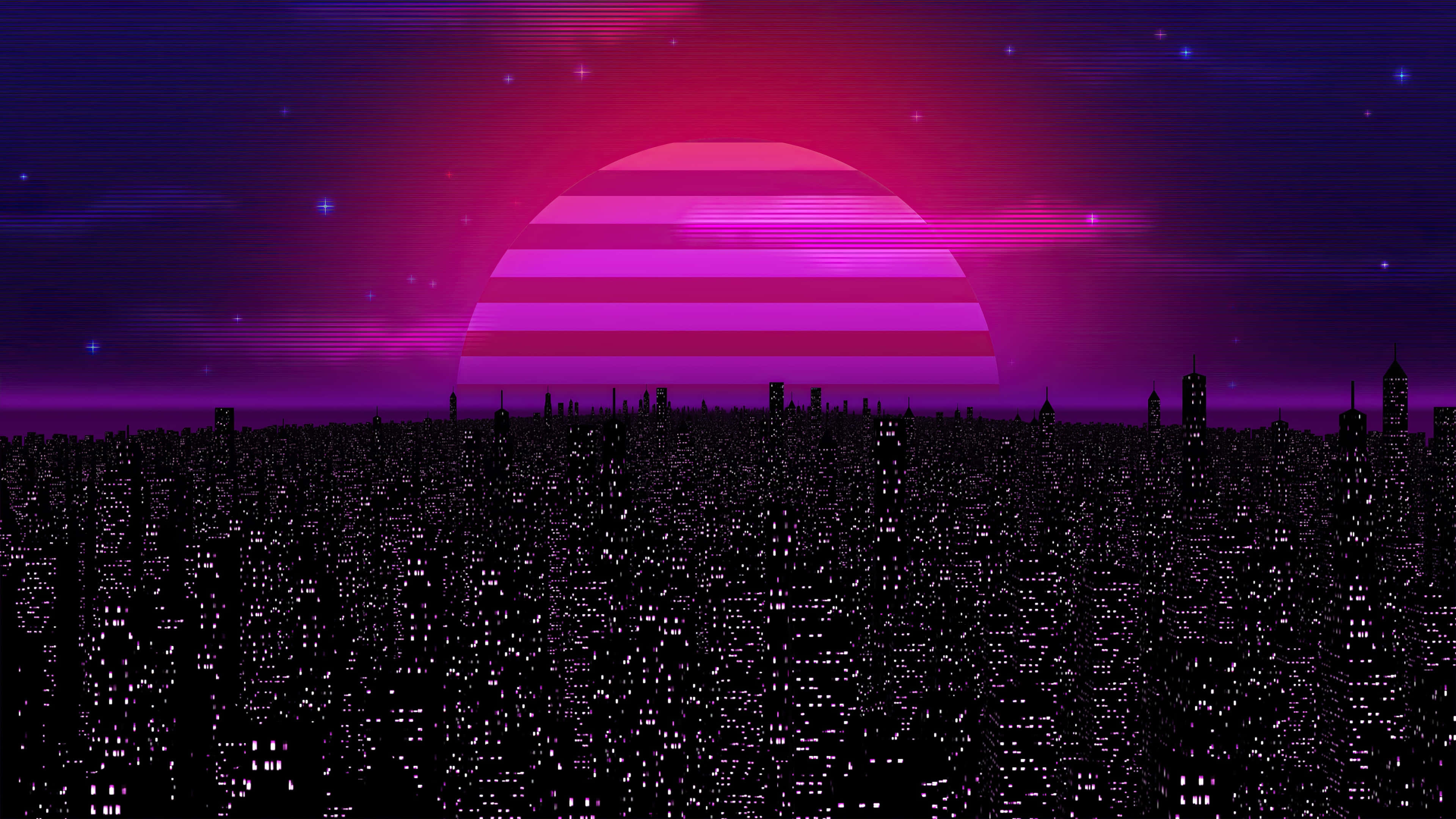 Vaporwave, Sunset, Cityscape, 4K Desktop Wallpaper