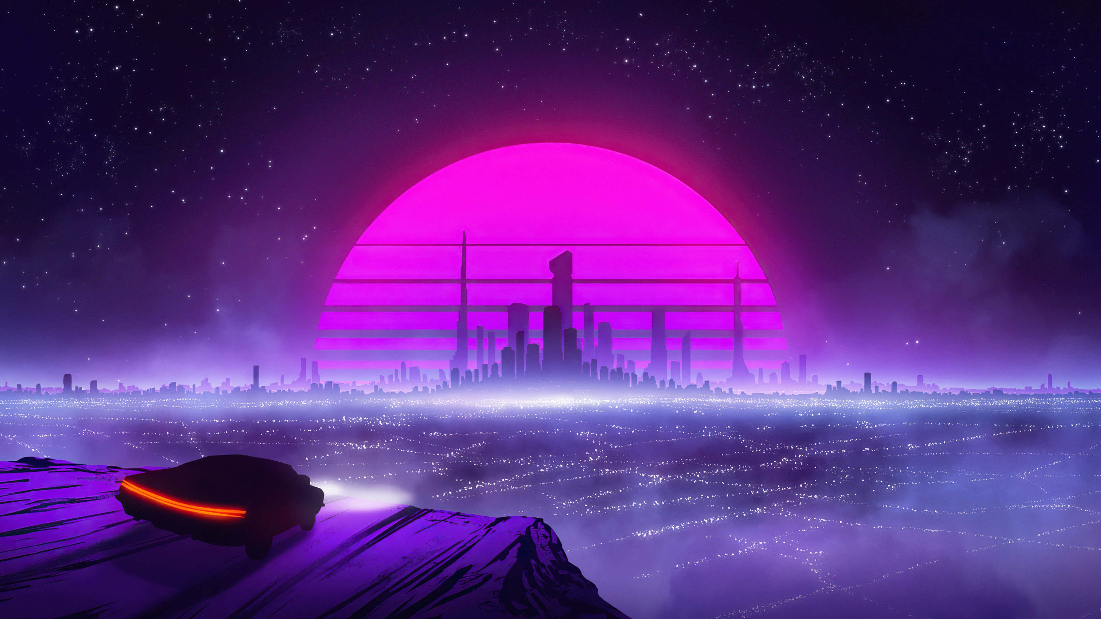 Vaporwave, sunset, cityscape, 4K Desktop Wallpaper