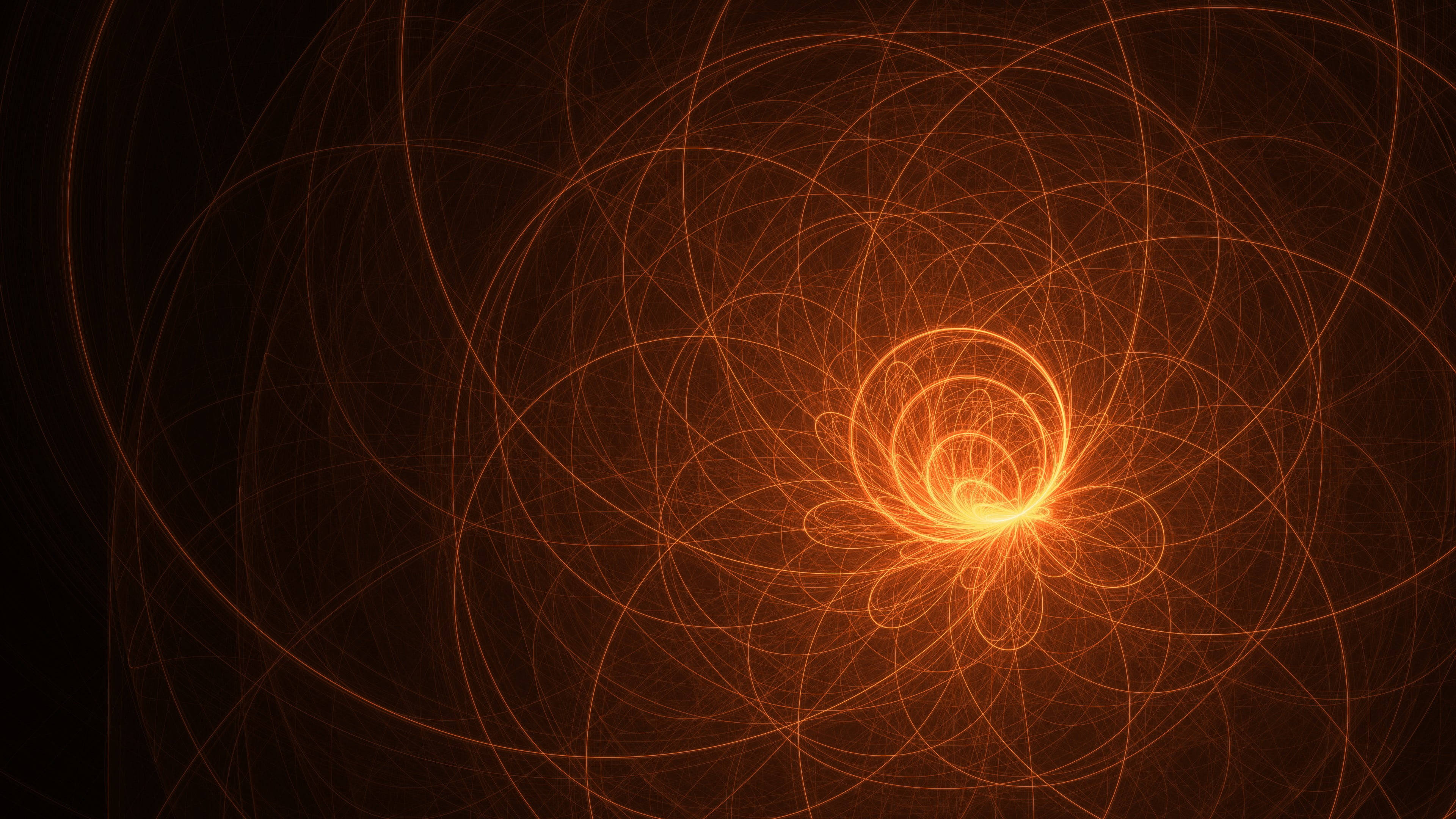 4K Ultra HD, dark yellow lights, vibrant orange glowing lines, 4K Desktop Wallpaper
