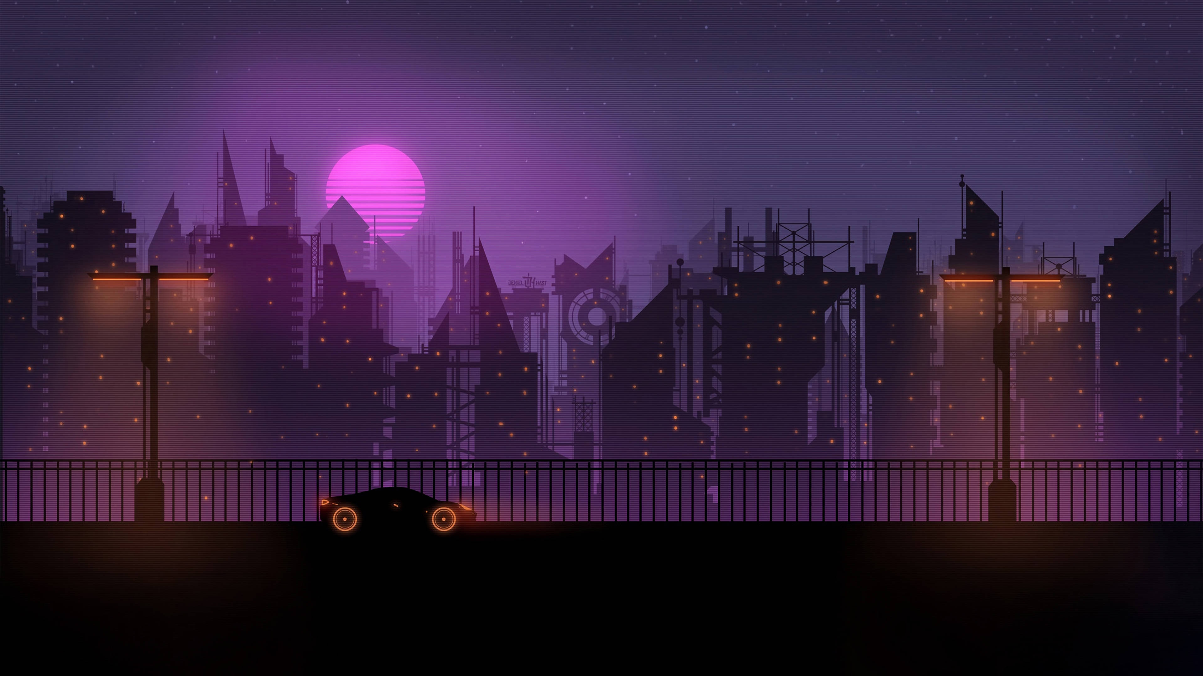 Vaporware 4K Ultra HD, city at night, glowing car, 4K Desktop Wallpaper