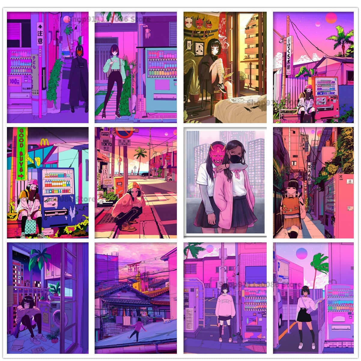 Vaporwave Anime, pink, purple, SD Desktop Wallpaper