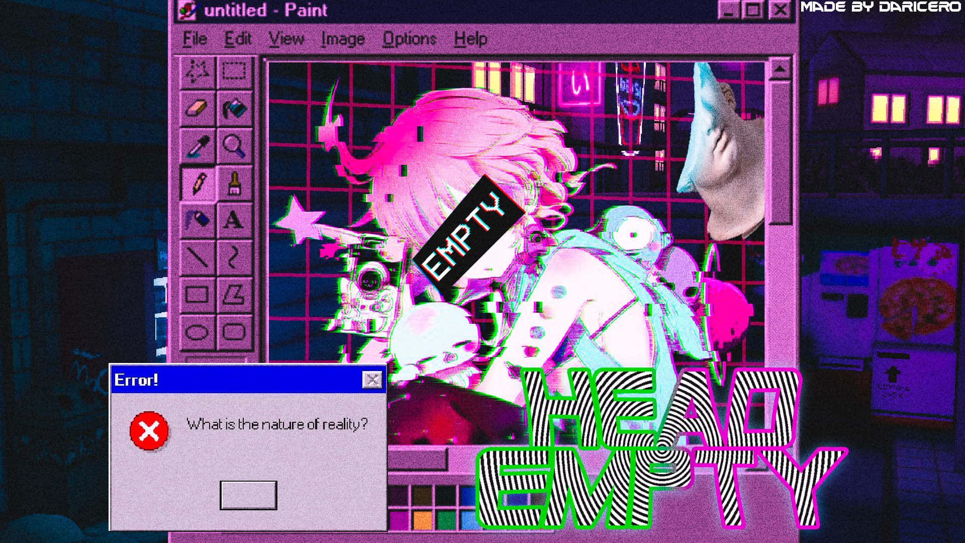 Vaporwave Anime, pink hair, glitchy anime girl, Full HD Desktop Wallpaper