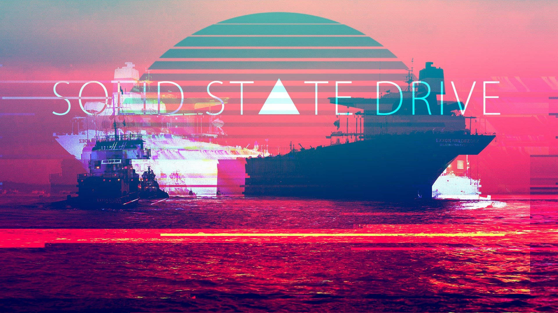 Solid State Drive, vaporwave desktop, glitchy retro-futuristic seascape, Full HD Desktop Wallpaper