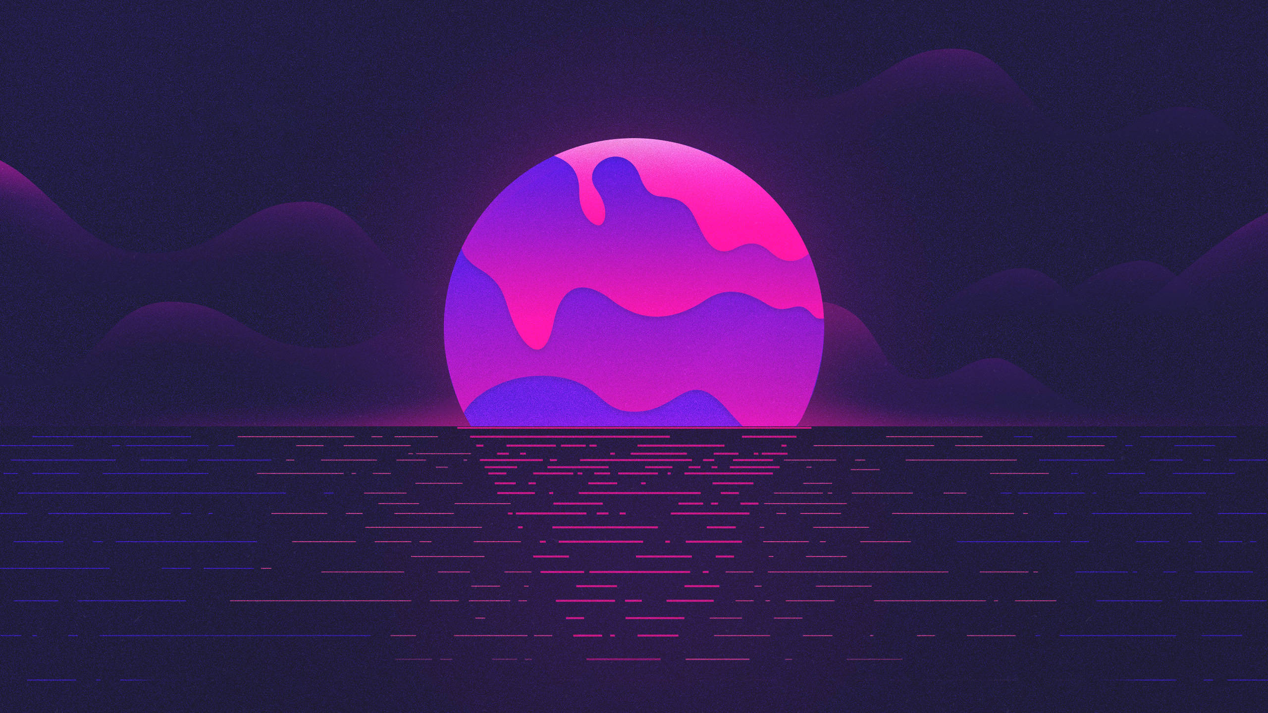 Sea Horizon, vaporwave desktop, vibrant pink and purple sunset, 2K Desktop Wallpaper