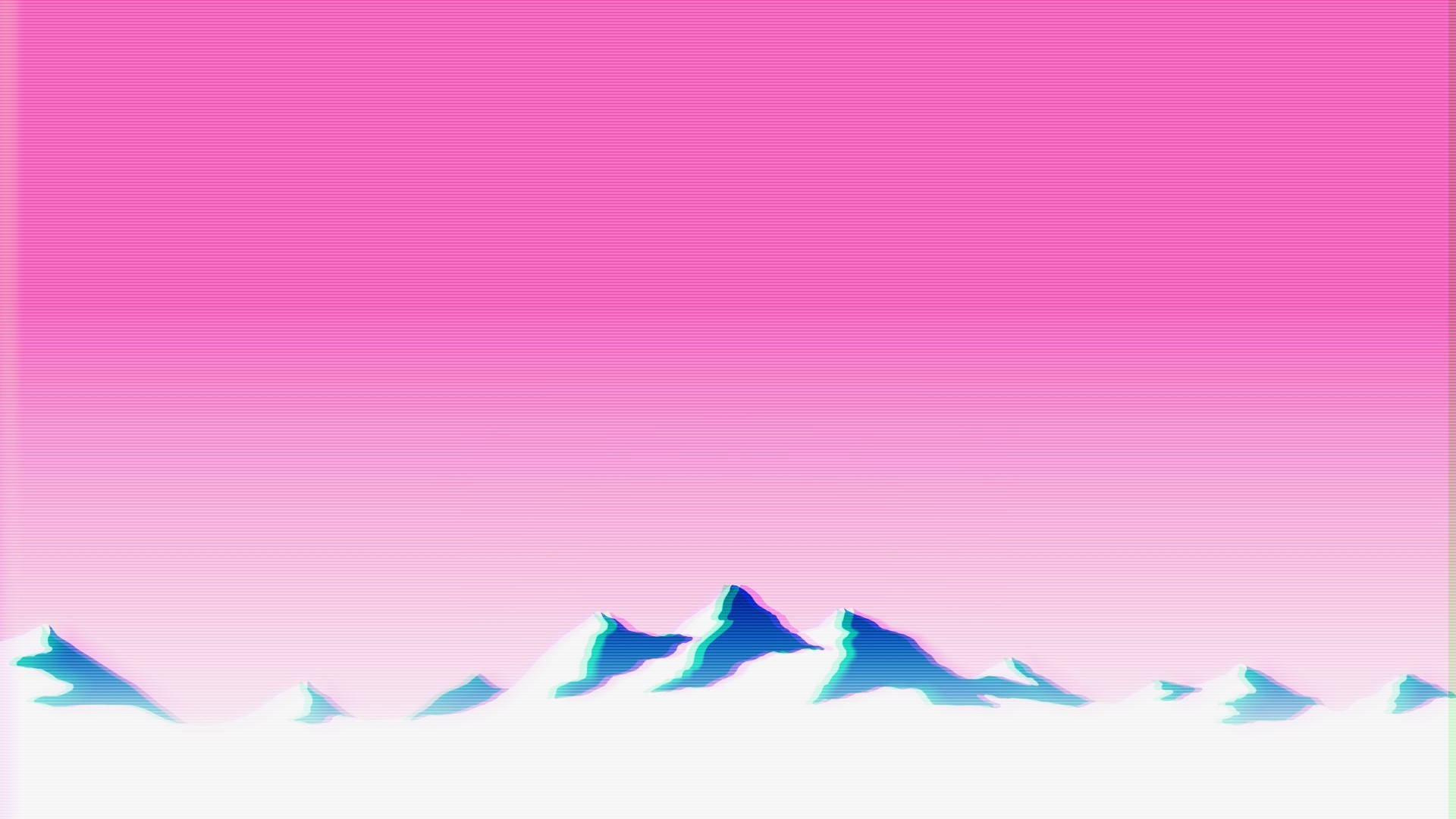 Pink Snowy Mountain, glowing blue peaks, vibrant pink gradient sky, Full HD Desktop Wallpaper