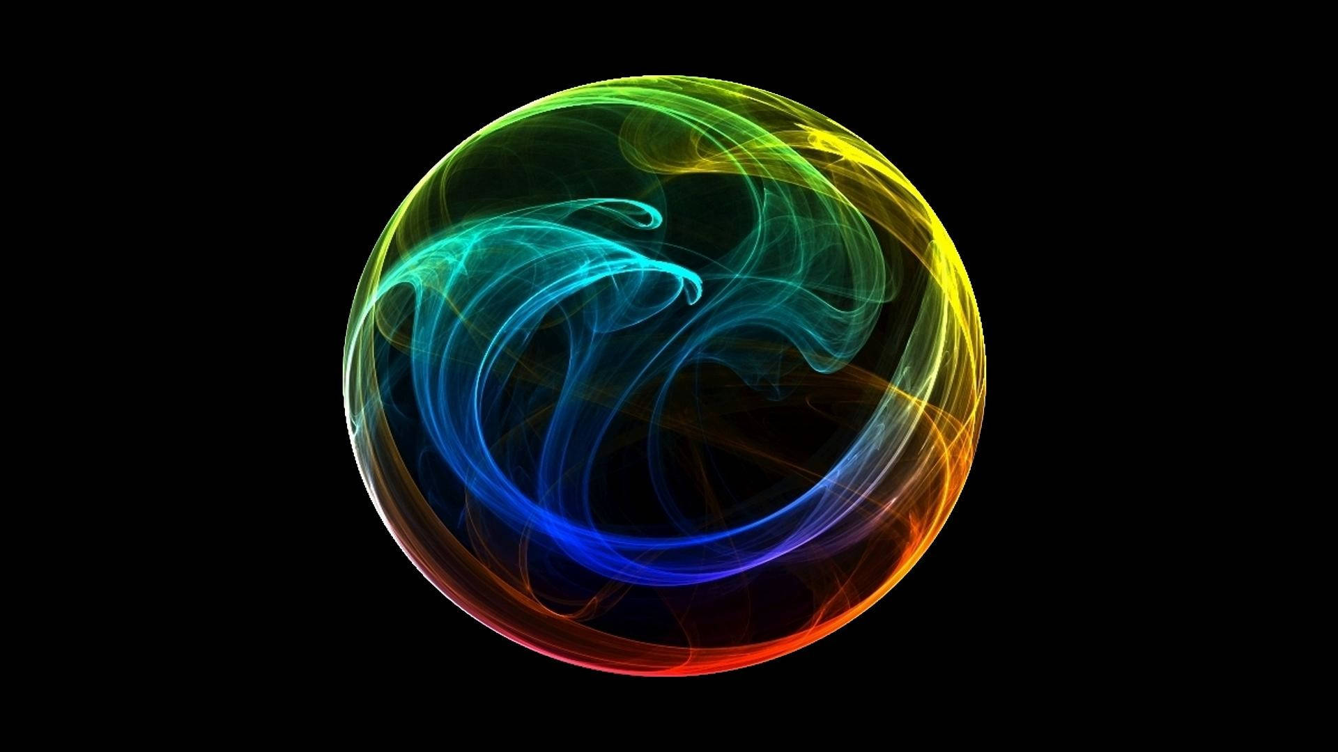 rainbow-colored swirling energy sphere, stark black background, Colorful Smoke Motion, Full HD Desktop Wallpaper