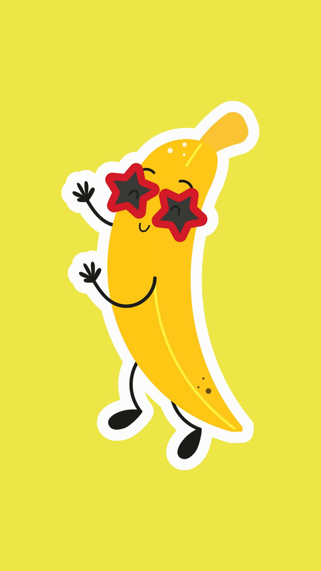 cartoon banana, red star sunglasses, solid yellow background, Full HD Phone Wallpaper