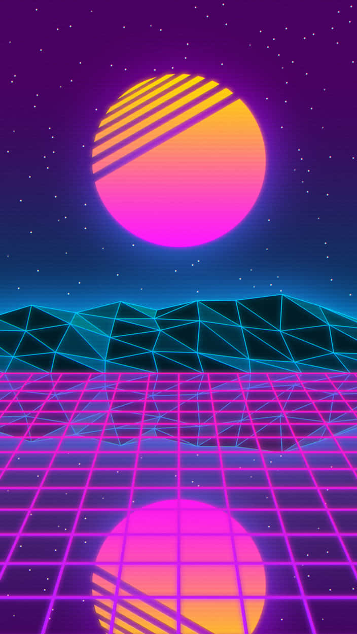 vaporwave, neon sunset, striped sun, SD Phone Wallpaper