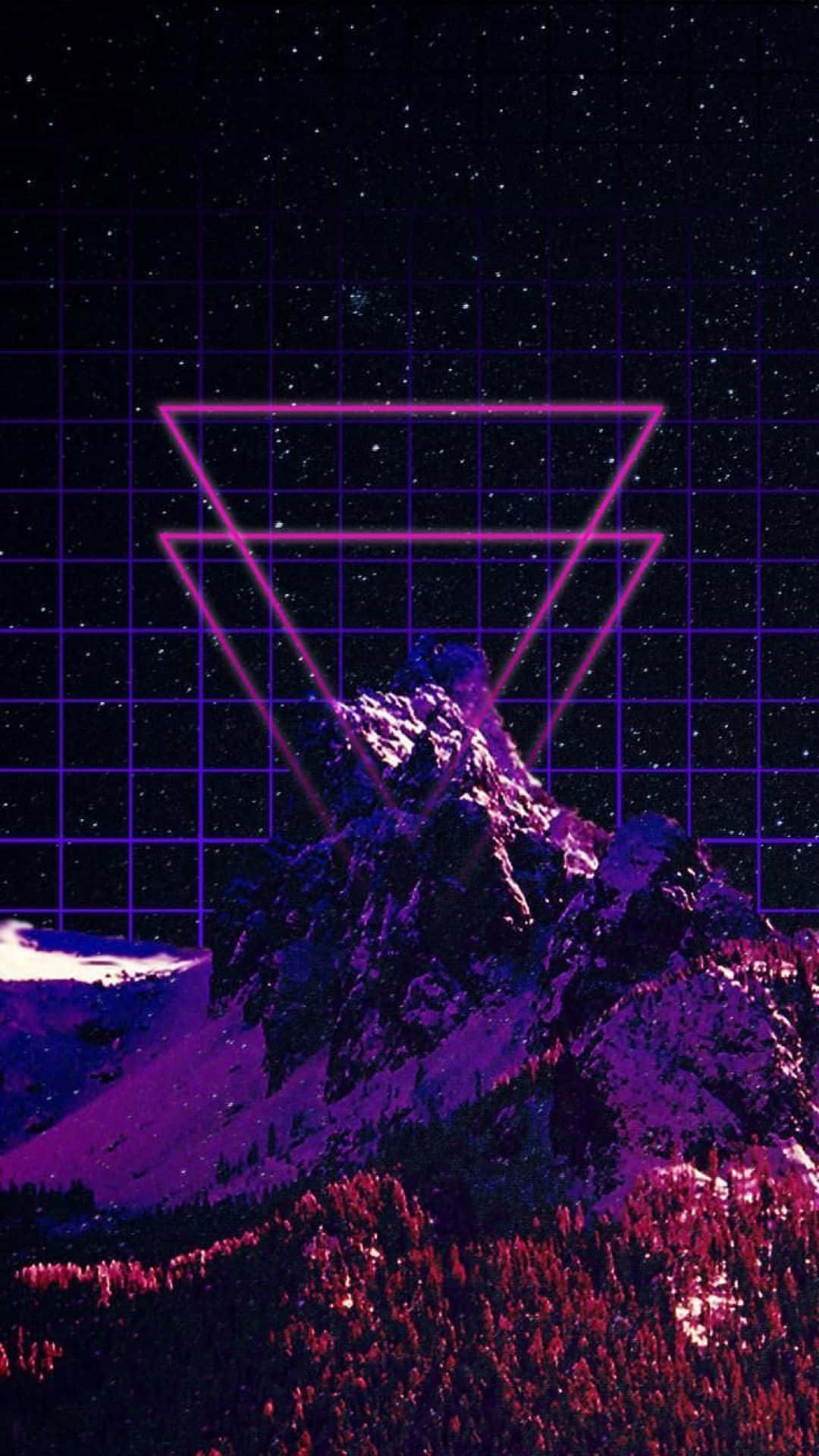 Vaporwave iPhone, starry night sky, glowing purple geometric grids, Full HD Phone Wallpaper