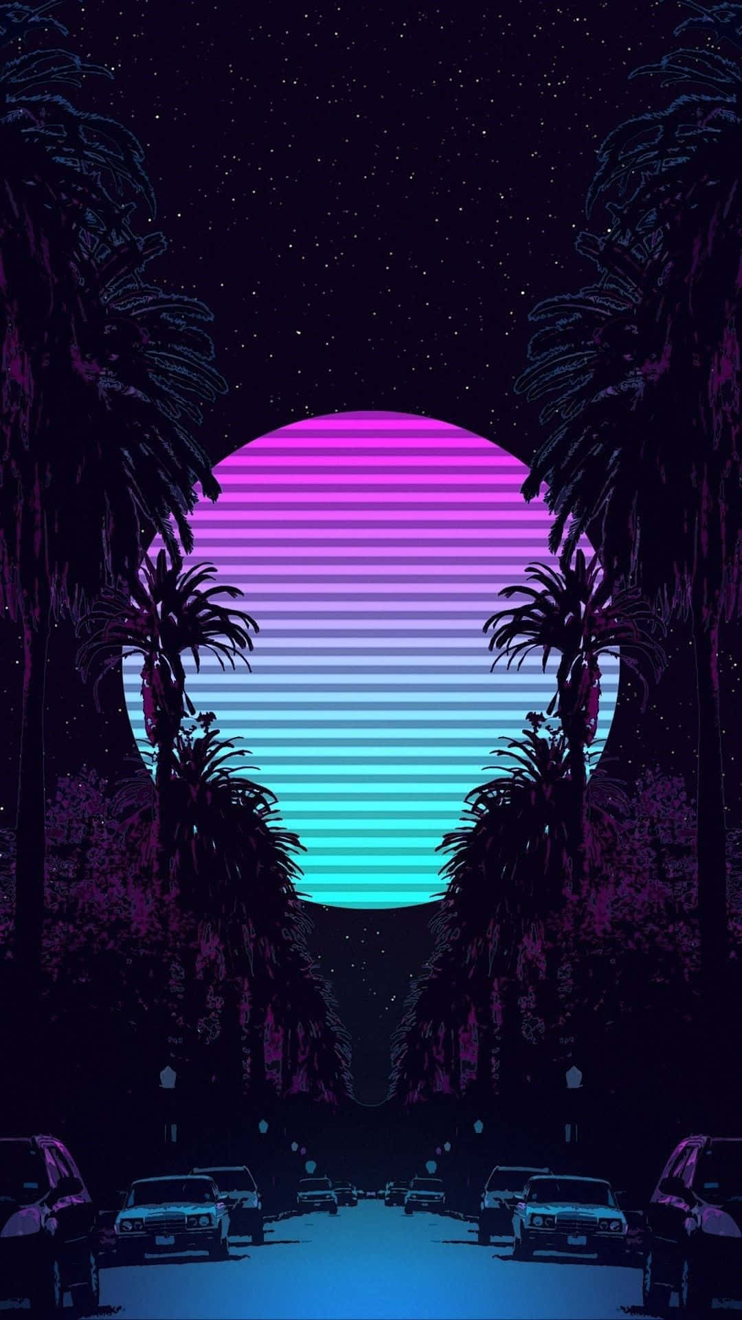 Vaporwave, iPhone, neon sunset, Full HD Phone Wallpaper