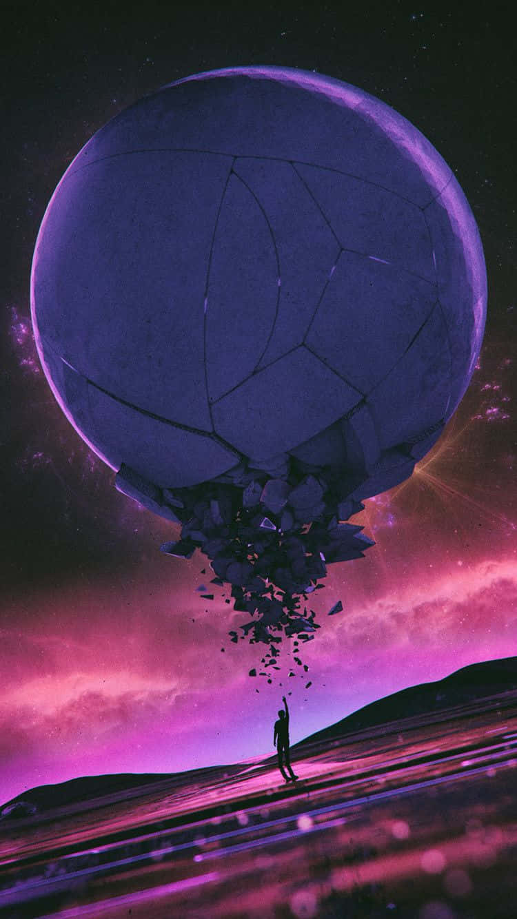 Vaporwave iPhone, purple planet, giant cracked sphere, HD Phone Wallpaper