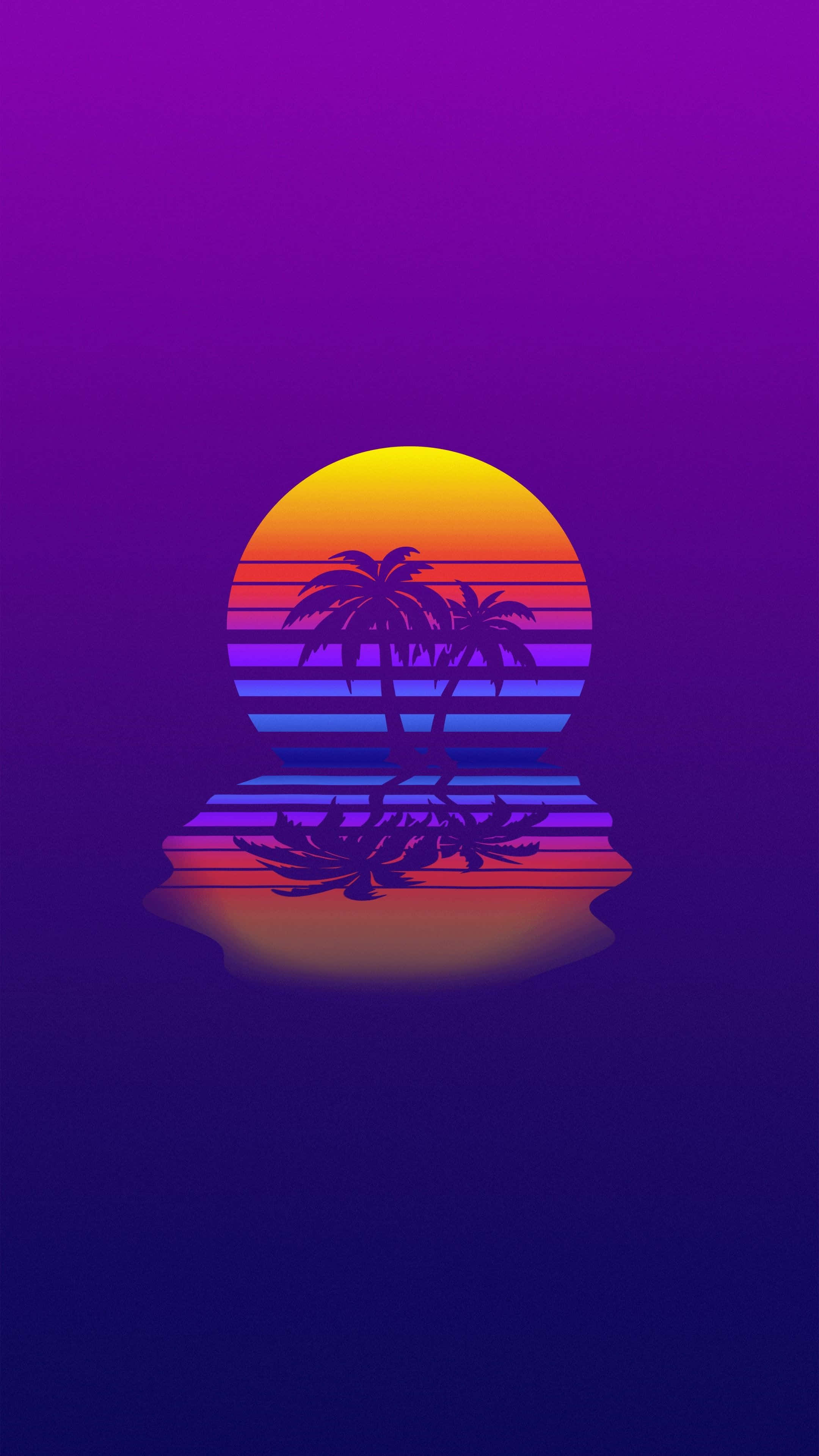 Vaporwave iPhone, retro sunset, palm trees, 4K Phone Wallpaper
