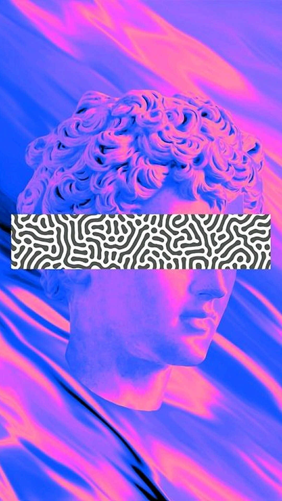 classical marble bust, curly hair, neon pink and blue light, Full HD Phone Wallpaper