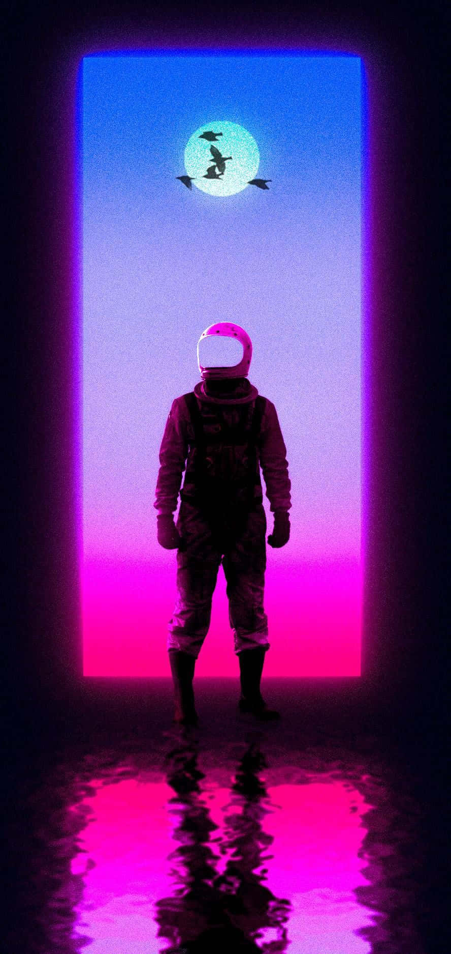 Vaporwave iPhone, astronaut, glowing portal, HD Phone Wallpaper