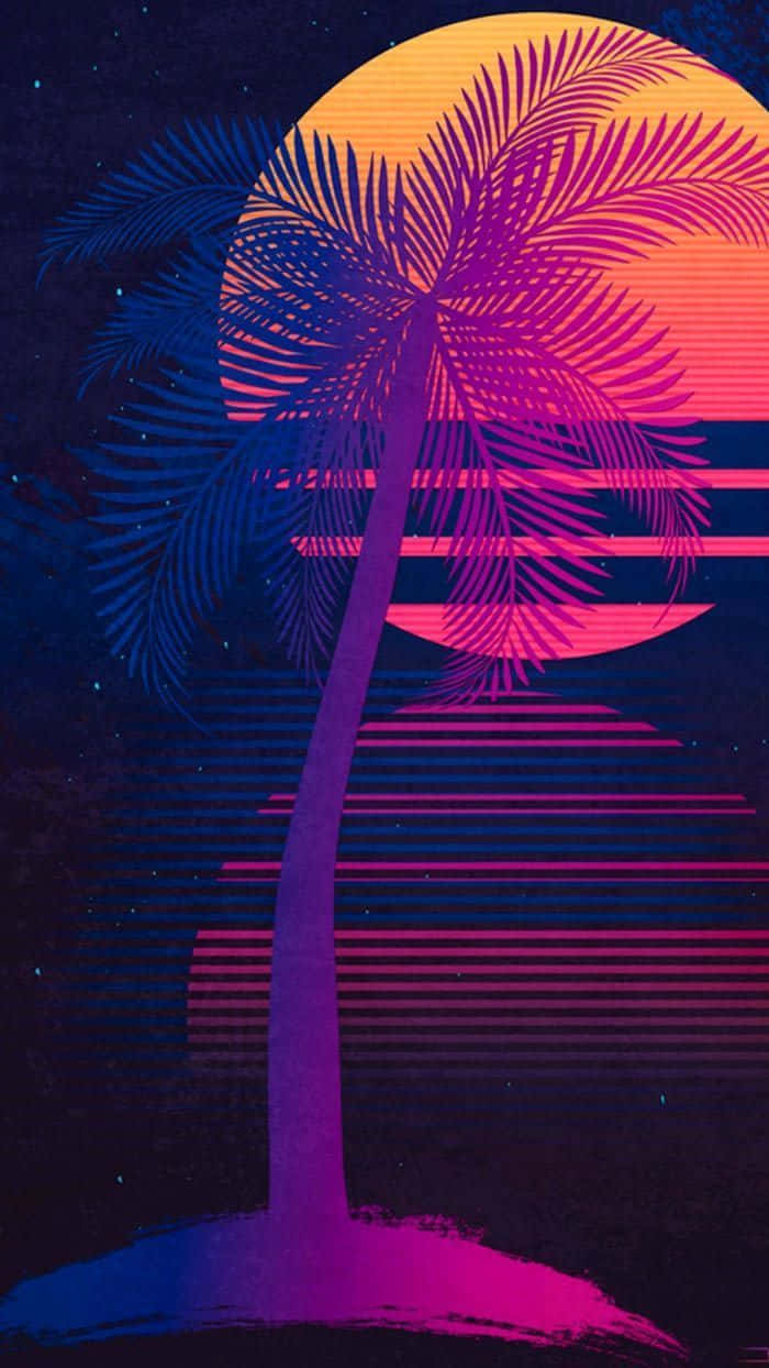 Vaporwave iPhone, palm tree, sunset, SD Phone Wallpaper