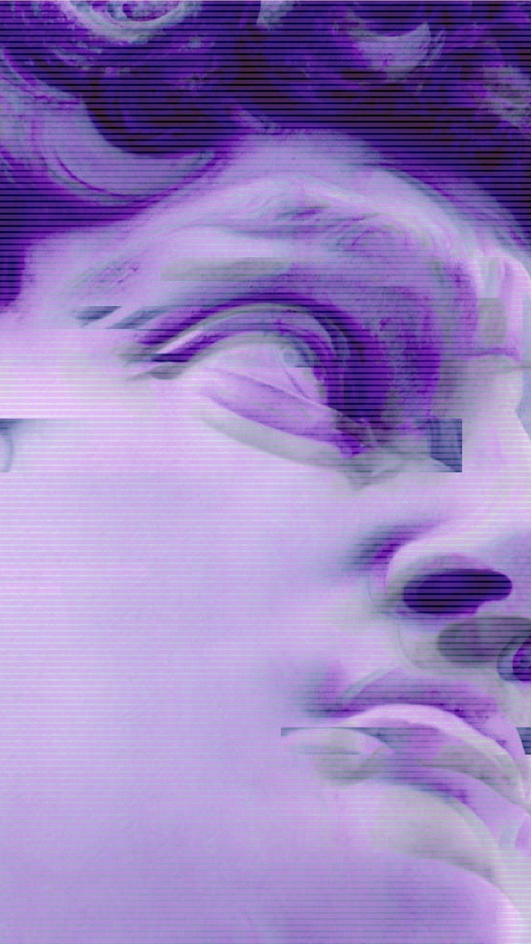 Vaporwave aesthetics, glitched purple and white digital portrait, serene face, Full HD Phone Wallpaper