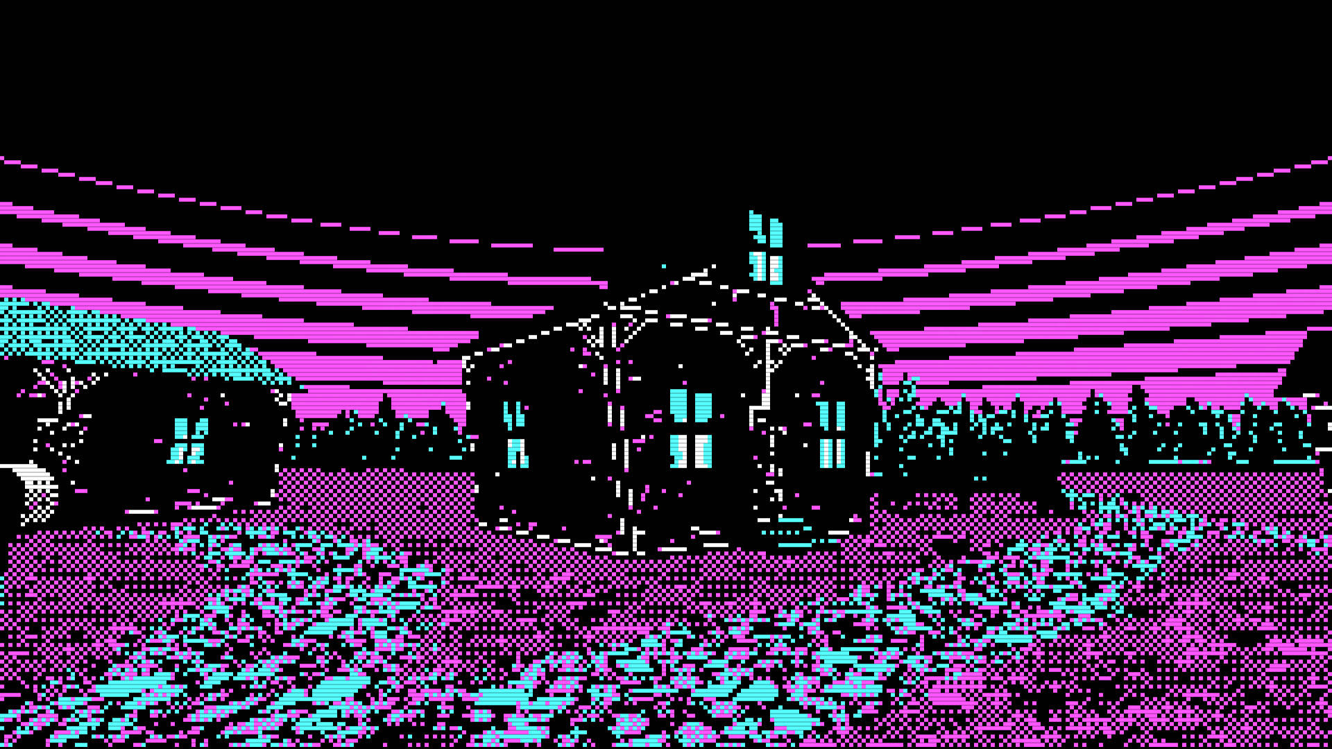 vaporwave, pixel house, glowing windows, Full HD Desktop Wallpaper