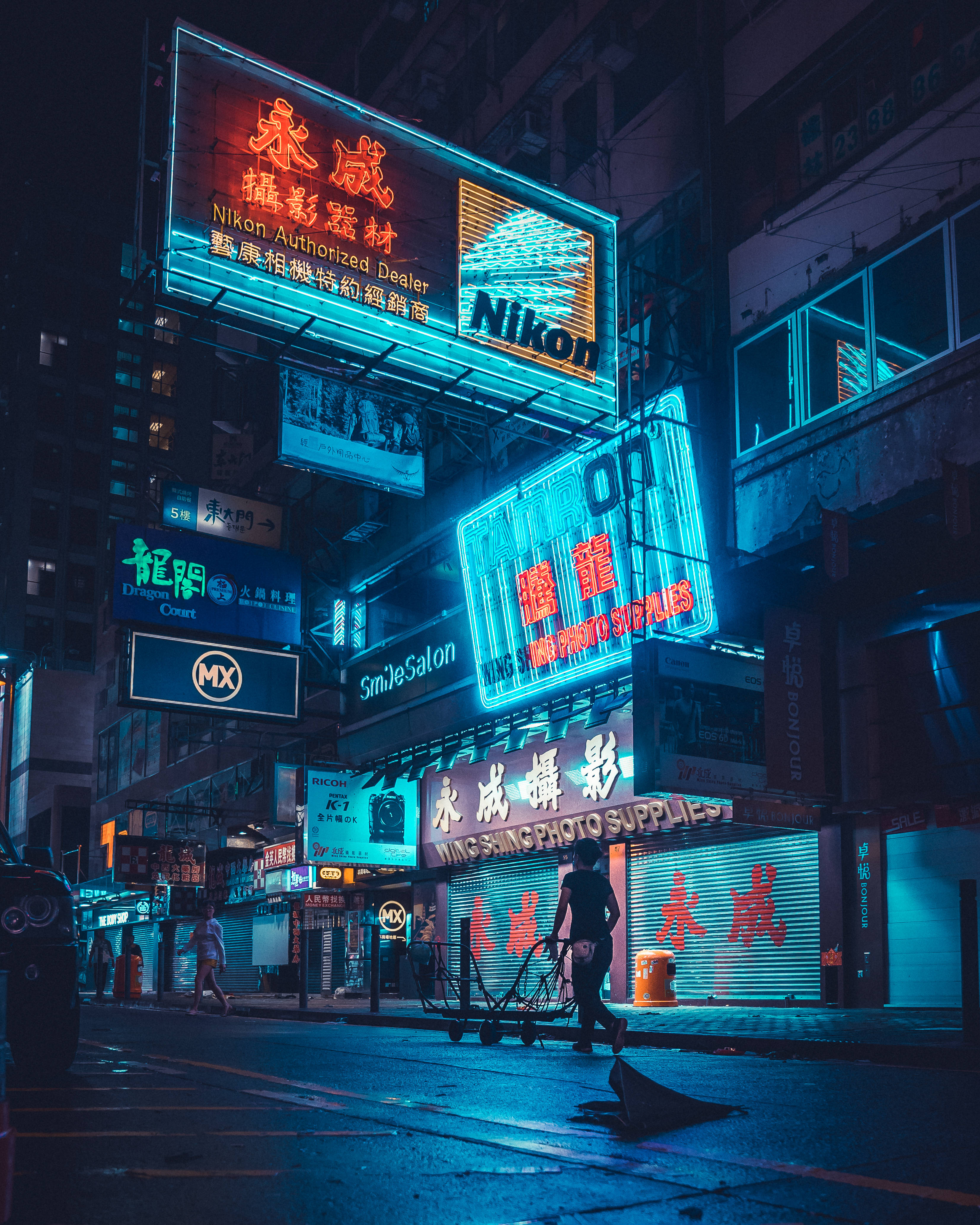Vaporwave, neon-lit urban alley, night, 4K Phone Wallpaper