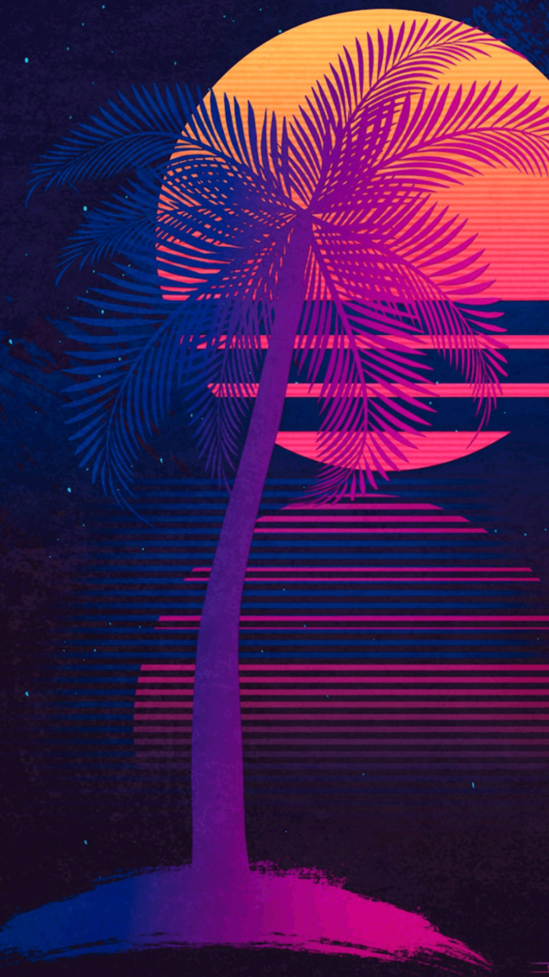 retro vaporwave, full moon, palm tree, Full HD Phone Wallpaper