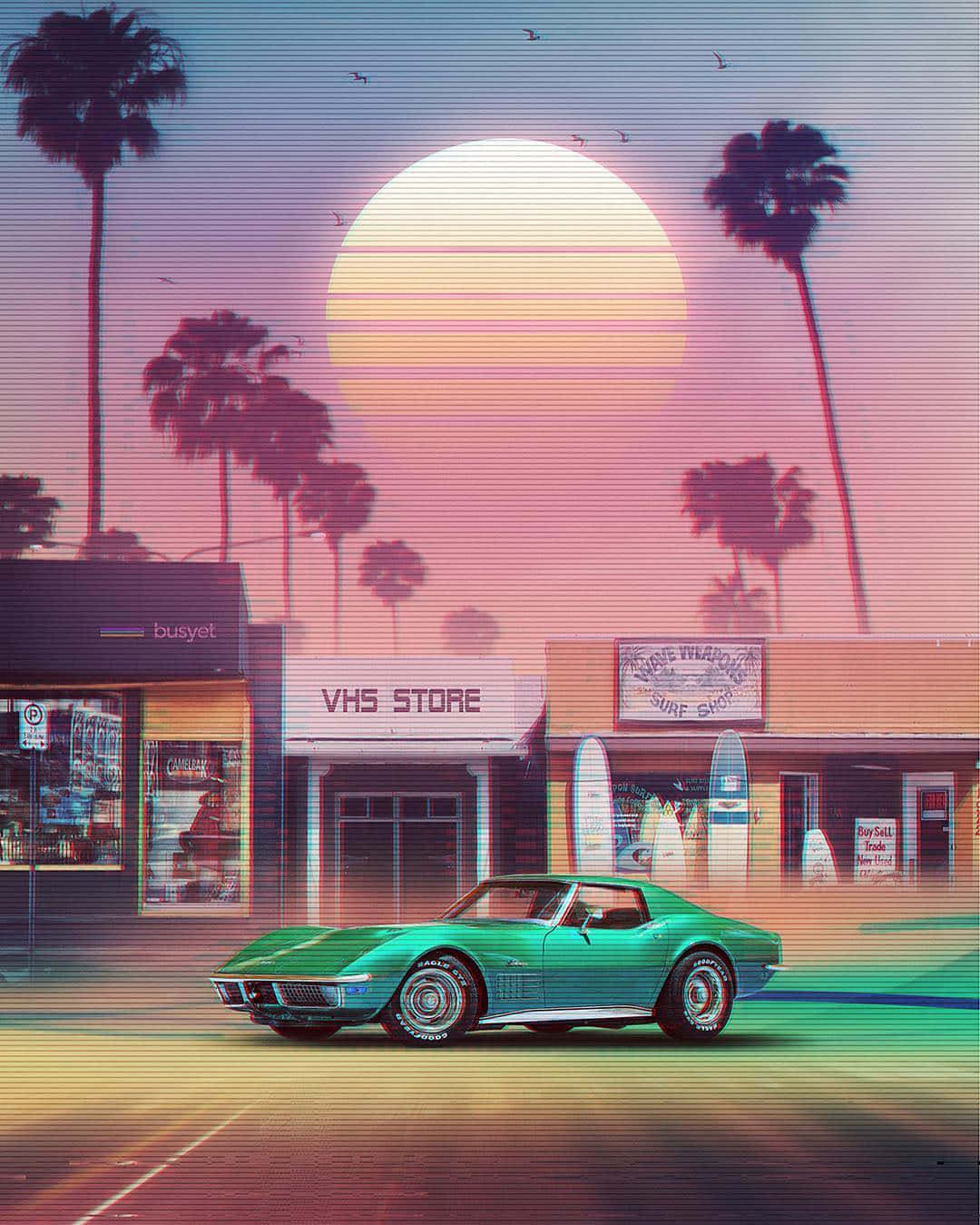 90s aesthetic, synthwave, sunset, HD Phone Wallpaper