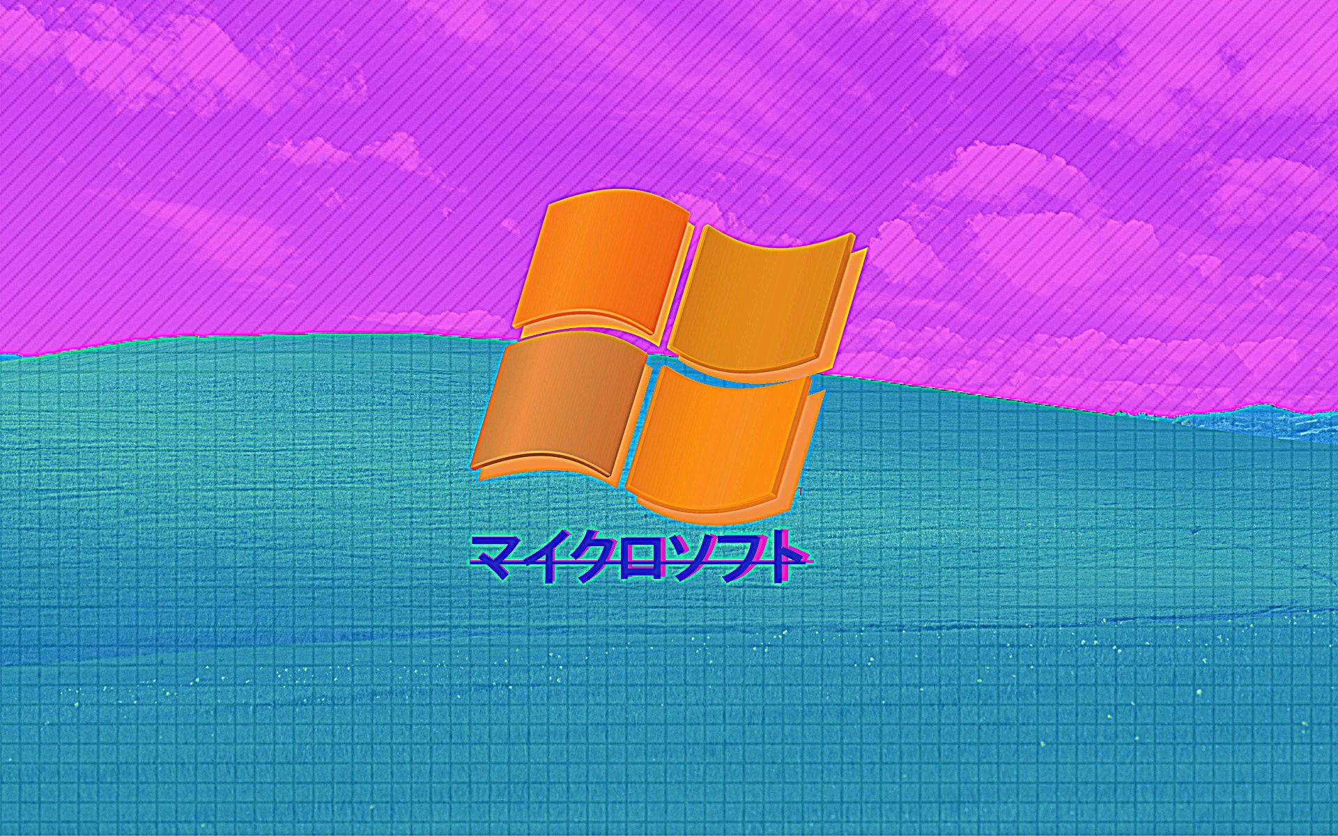 Windows logo, orange, blue grid sea, Full HD Desktop Wallpaper