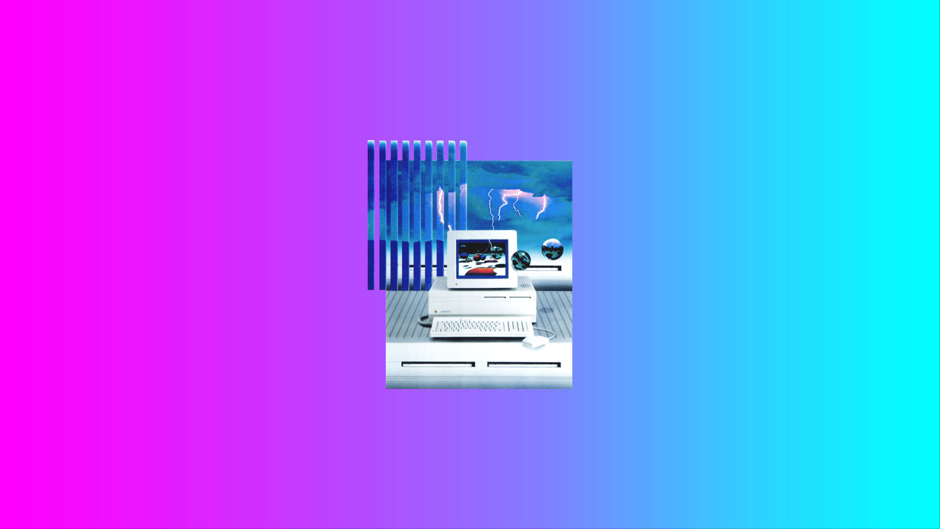vaporwave aesthetic computer unit, retro white computer, wooden desk, Full HD Desktop Wallpaper