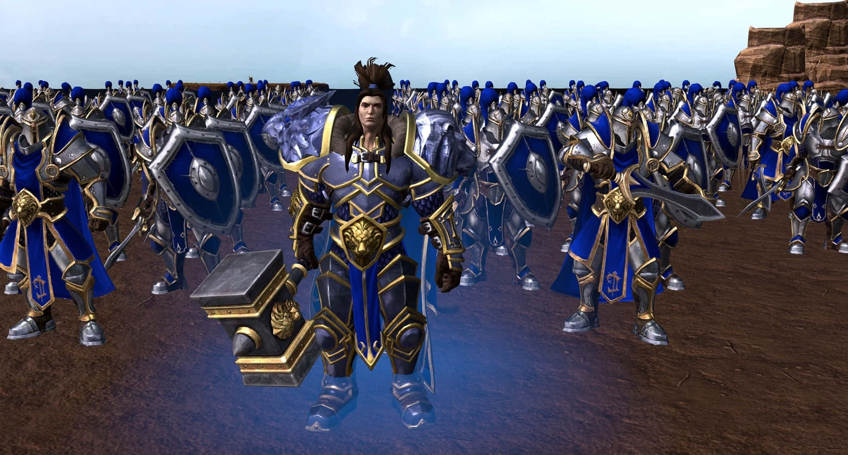 Varian Wrynn, golden hammer, blue and silver clad soldiers, HD Desktop Wallpaper