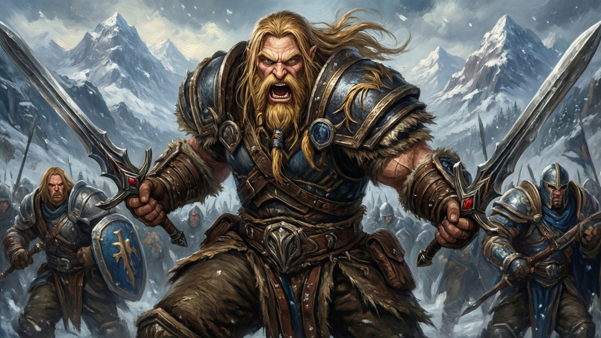 Varian Wrynn, alliance charge, snow, Full HD Desktop Wallpaper