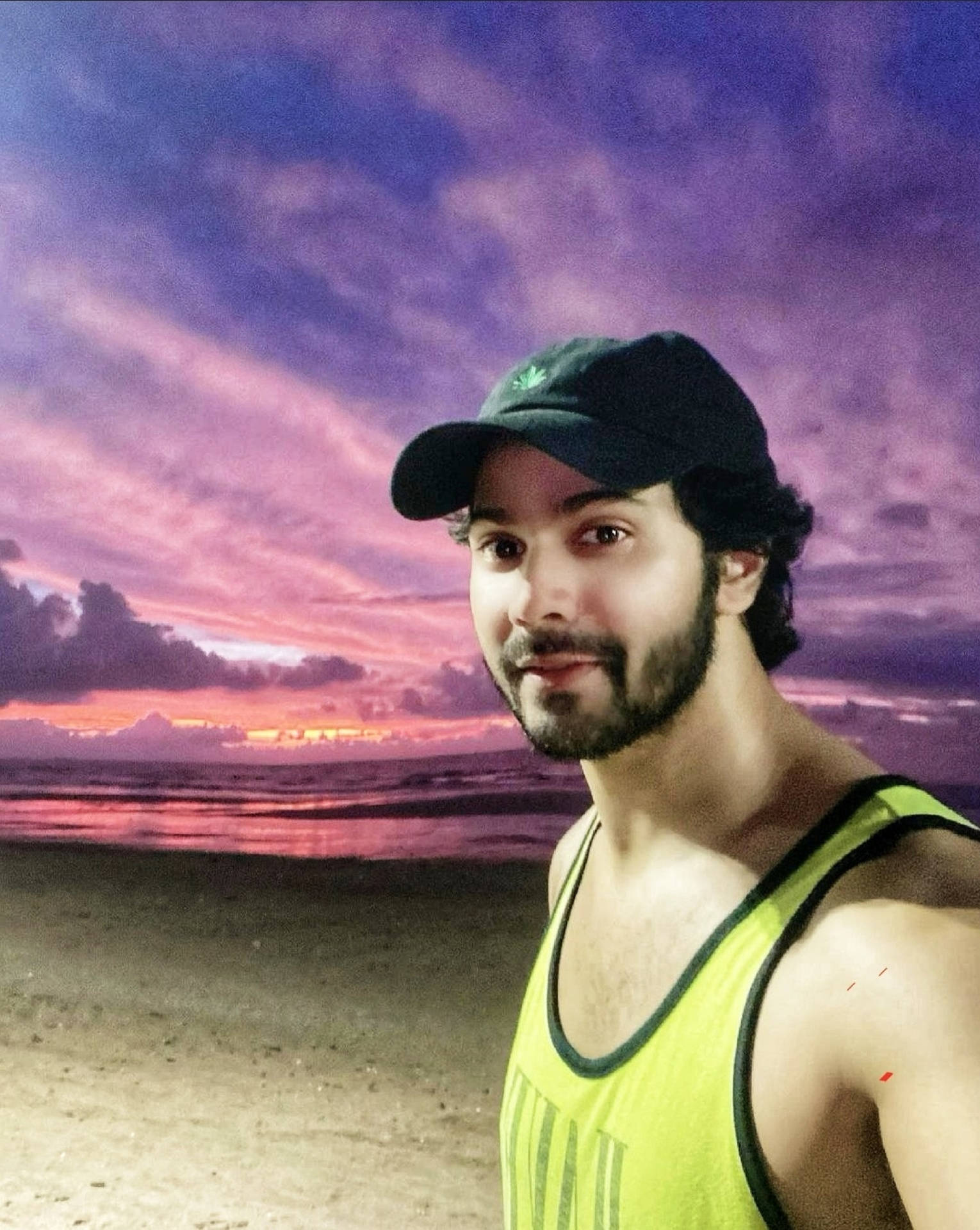 Varun Dhawan, green tank top, black cap, Full HD Phone Wallpaper