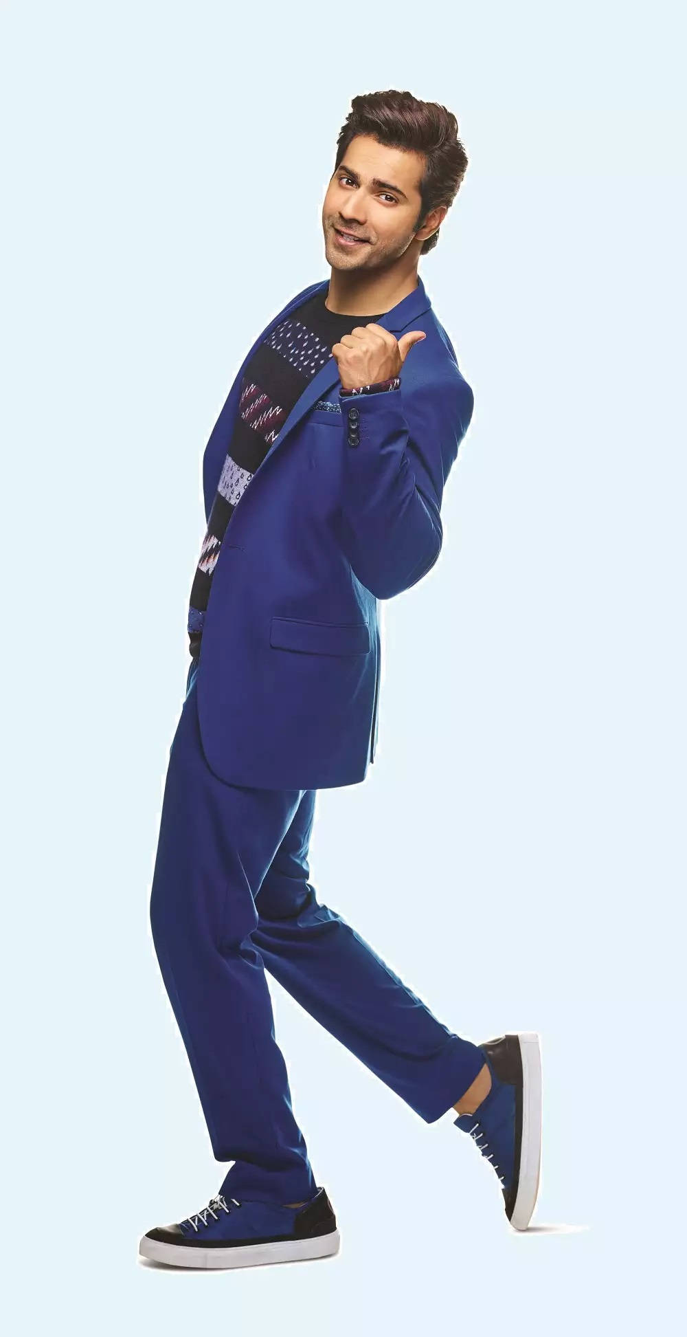 Varun Dhawan, bold blue suit, sneakers, Full HD Phone Wallpaper