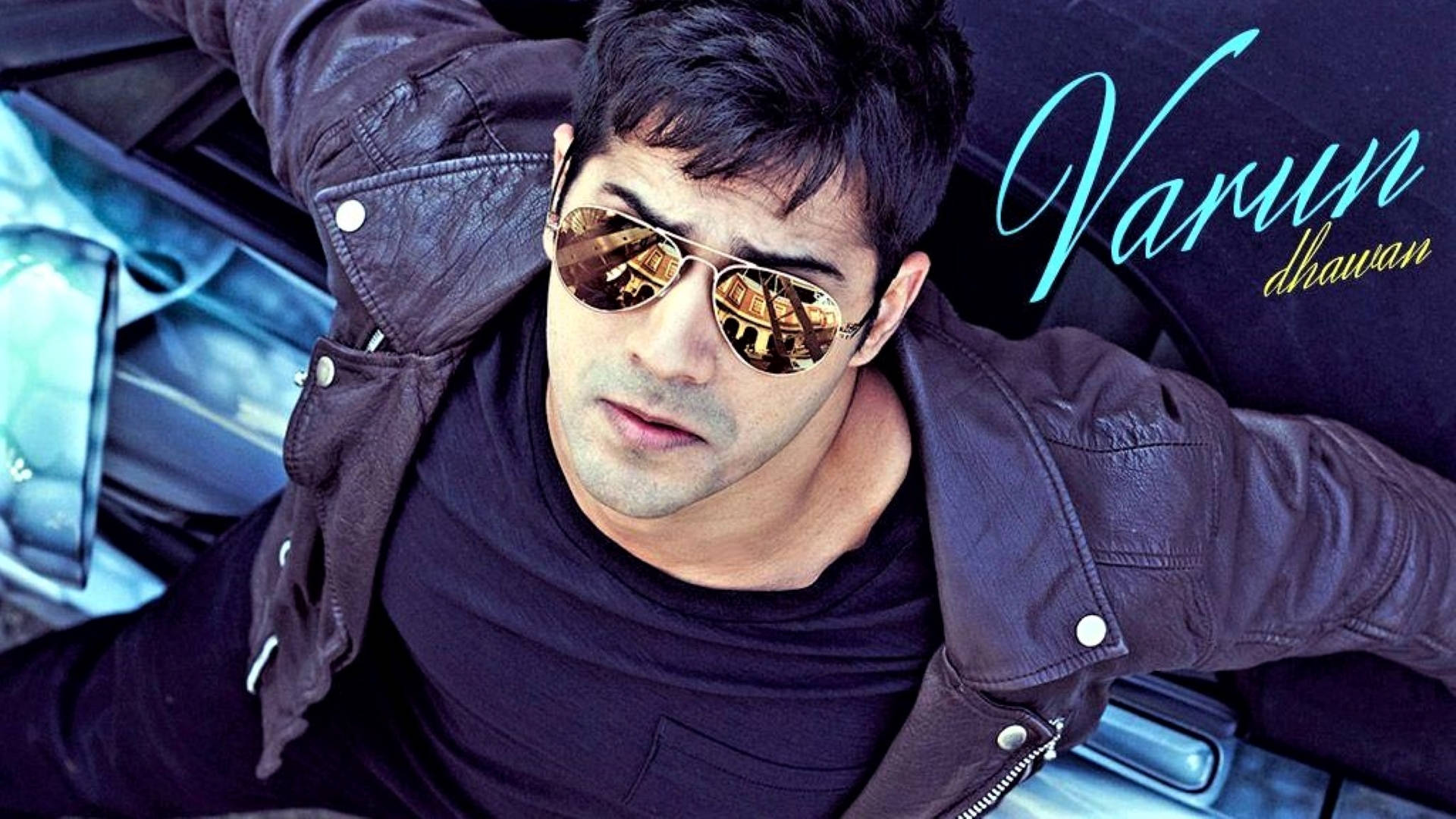 Varun Dhawan, leather jacket, reflective aviator sunglasses, Full HD Desktop Wallpaper
