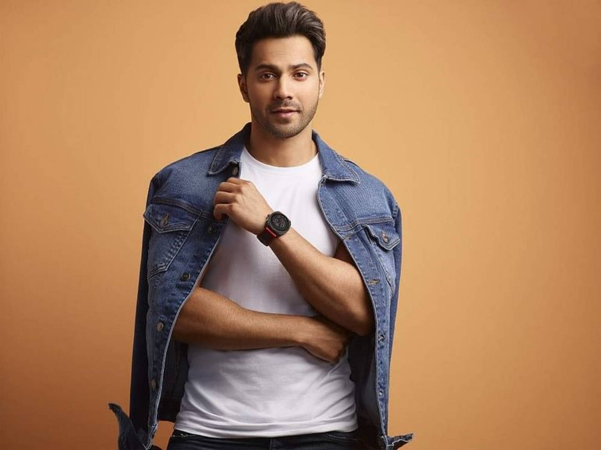 Varun Dhawan, denim jacket, white tee, Full HD Desktop Wallpaper