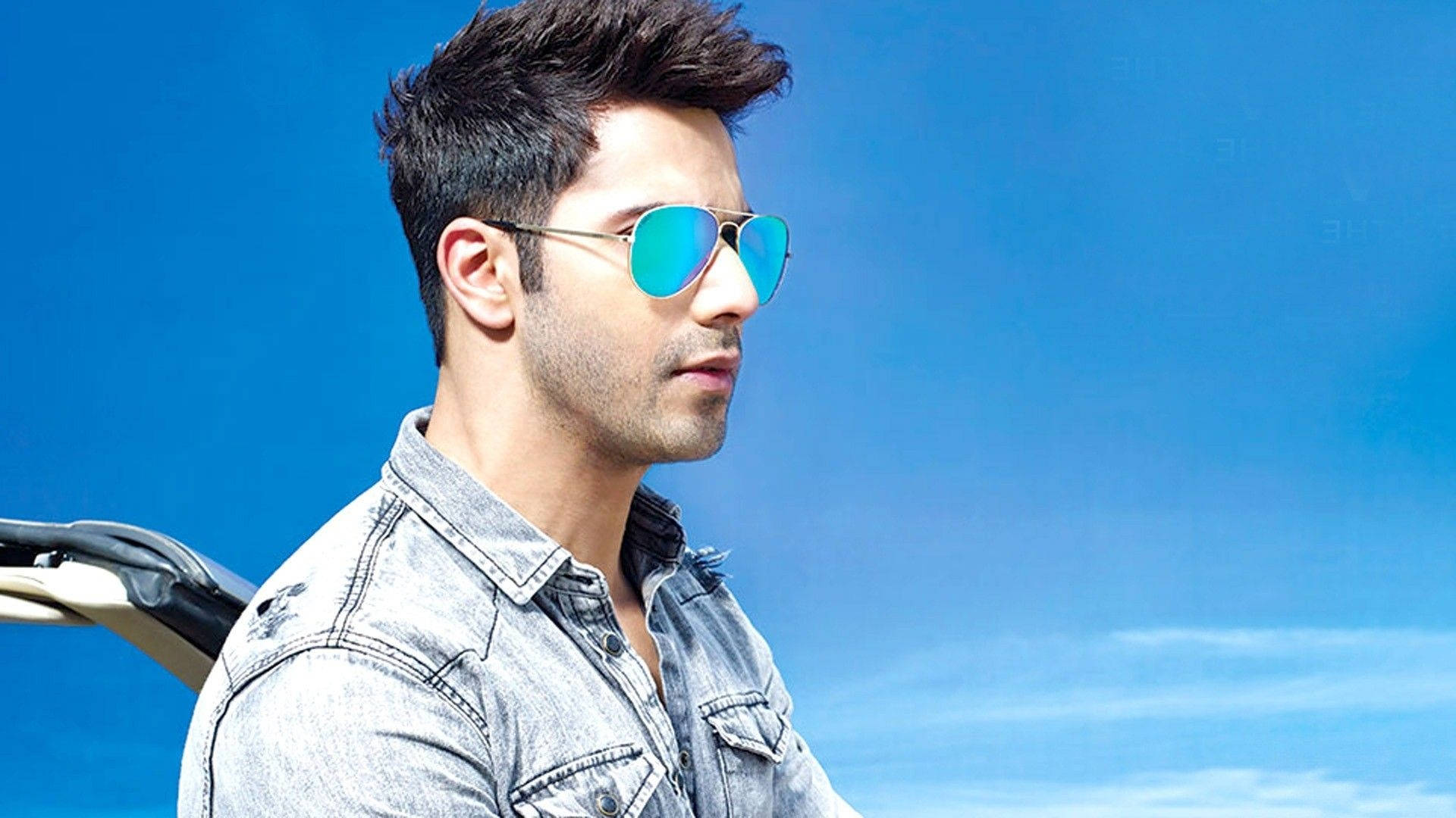Varun Dhawan, denim shirt, blue mirrored sunglasses, Full HD Desktop Wallpaper