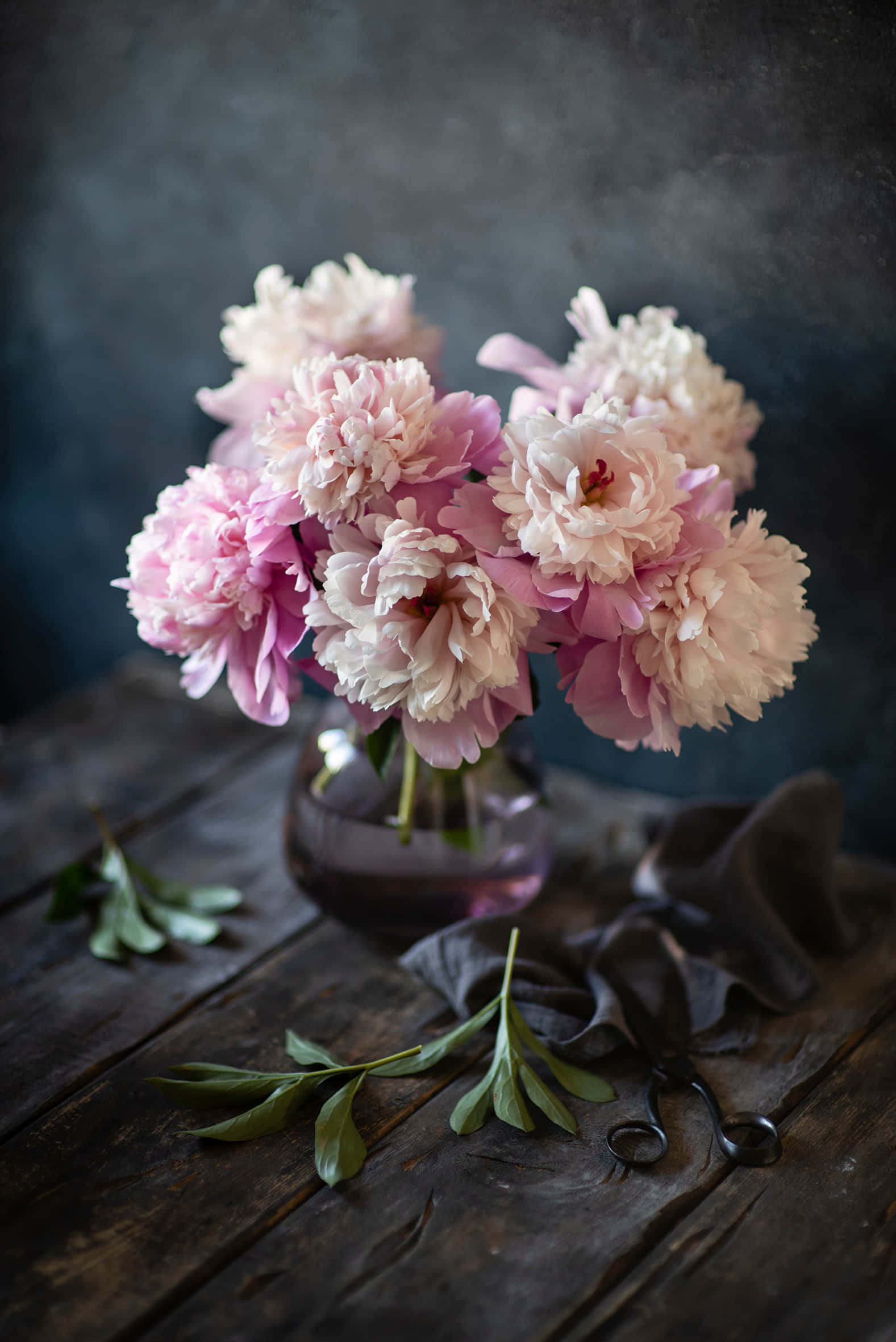 glass vase, pink peonies, cream peonies, Full HD Phone Wallpaper