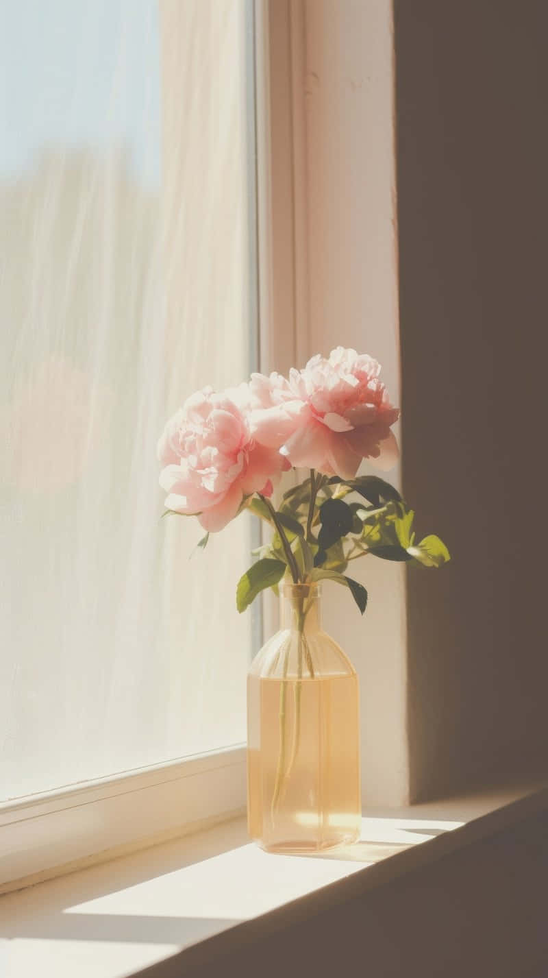 peony, glass vase, sunlight, HD Phone Wallpaper