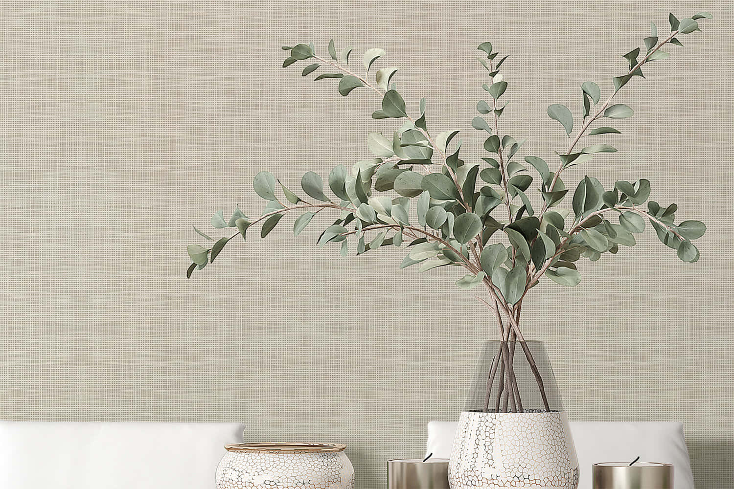vase, eucalyptus branches, textured vase, HD Desktop Wallpaper