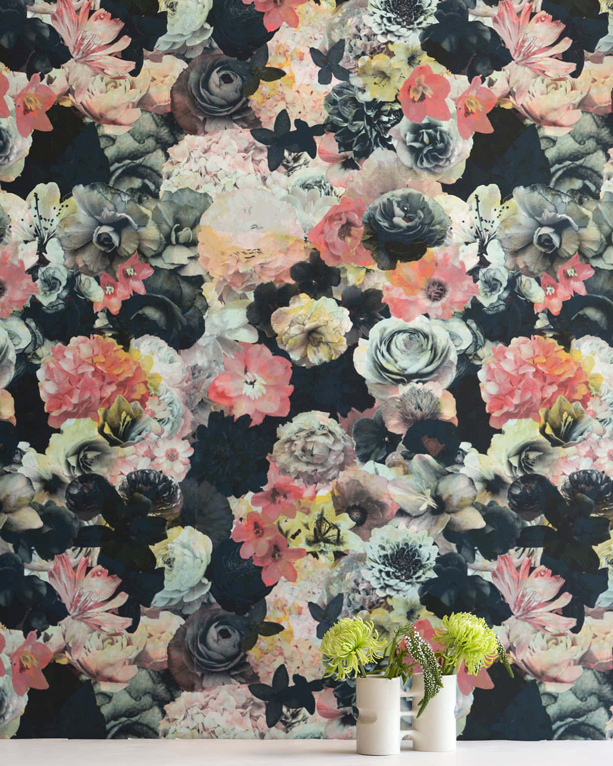 pink peach, black blooms, dark backdrop, HD Phone Wallpaper
