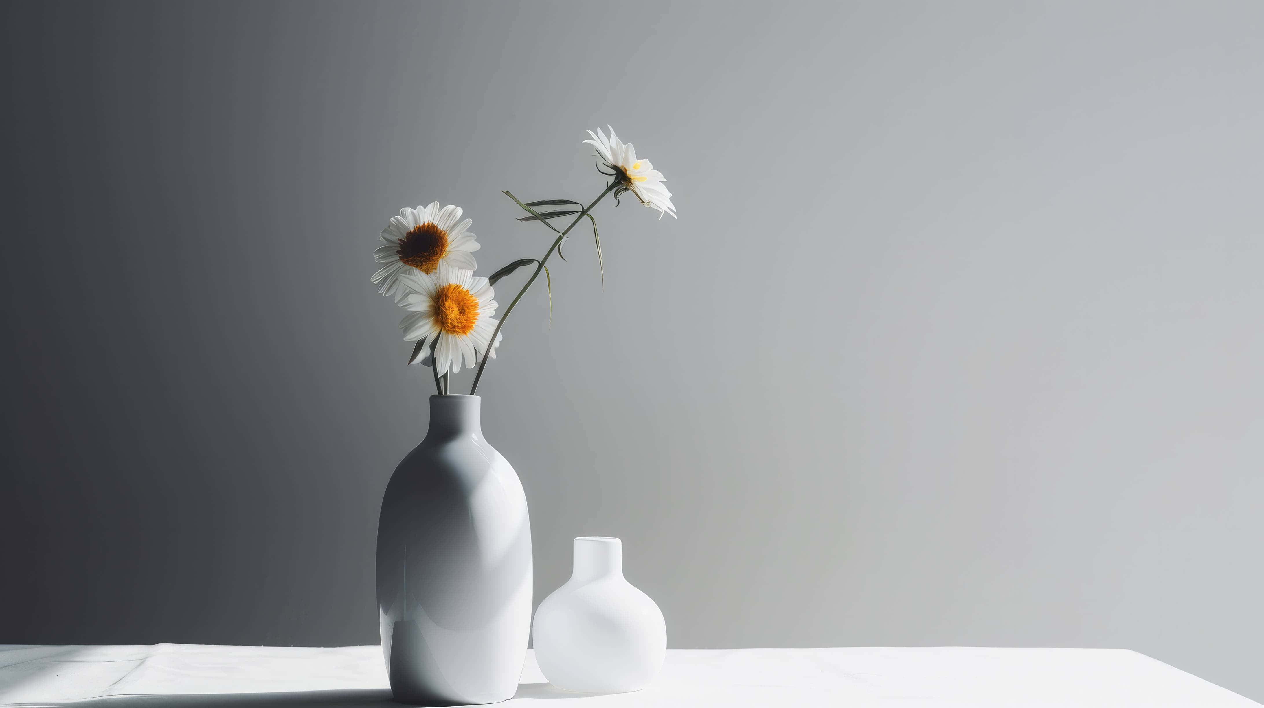 minimalist vase, daisies, sleek white vase, 4K Desktop Wallpaper