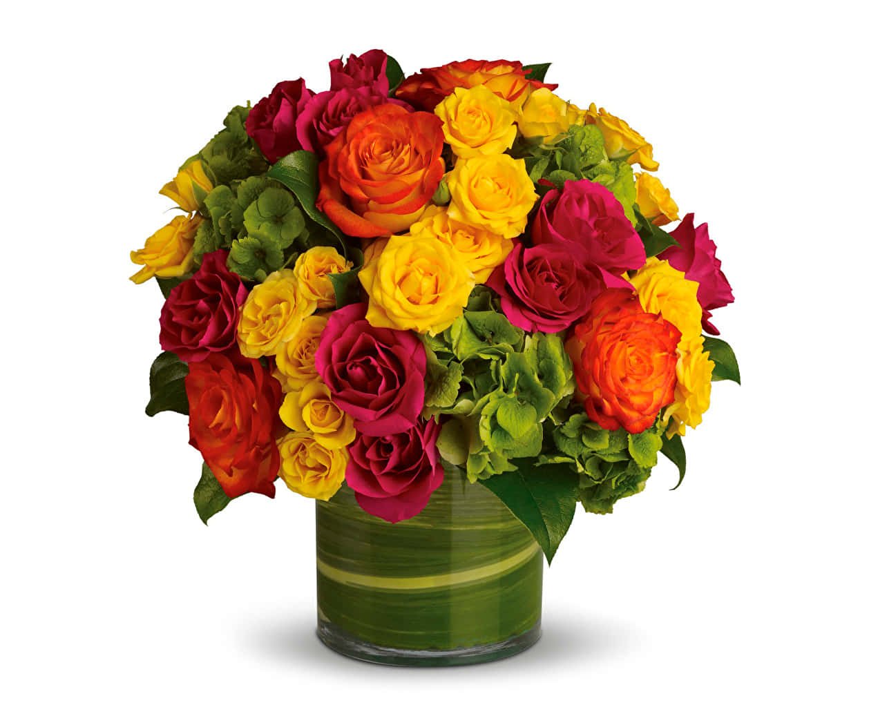 colorful rose bouquet, glass vase, red orange yellow magenta roses, SD Desktop Wallpaper