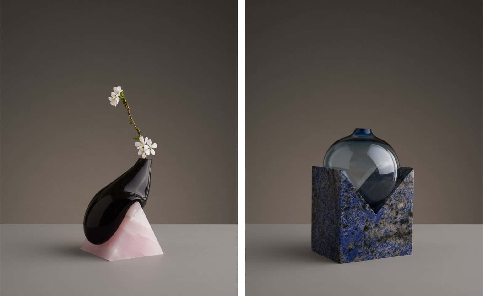 black glossy vase, white flowers, pink base, HD Desktop Wallpaper