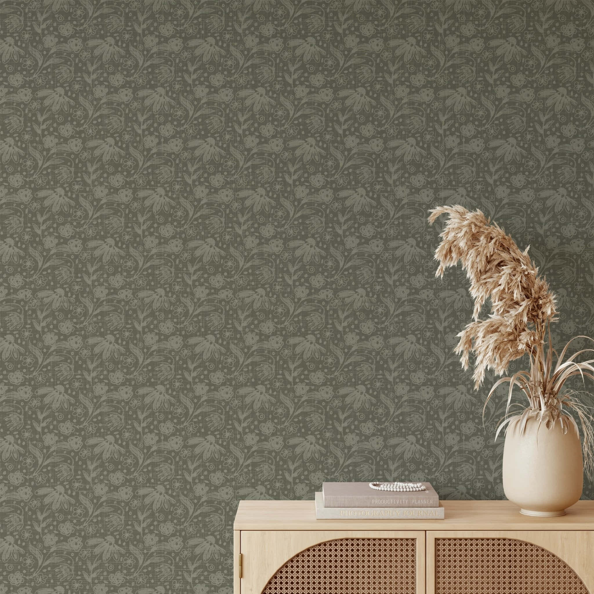beige vase, dried pampas grass, wooden console, Full HD Desktop Wallpaper